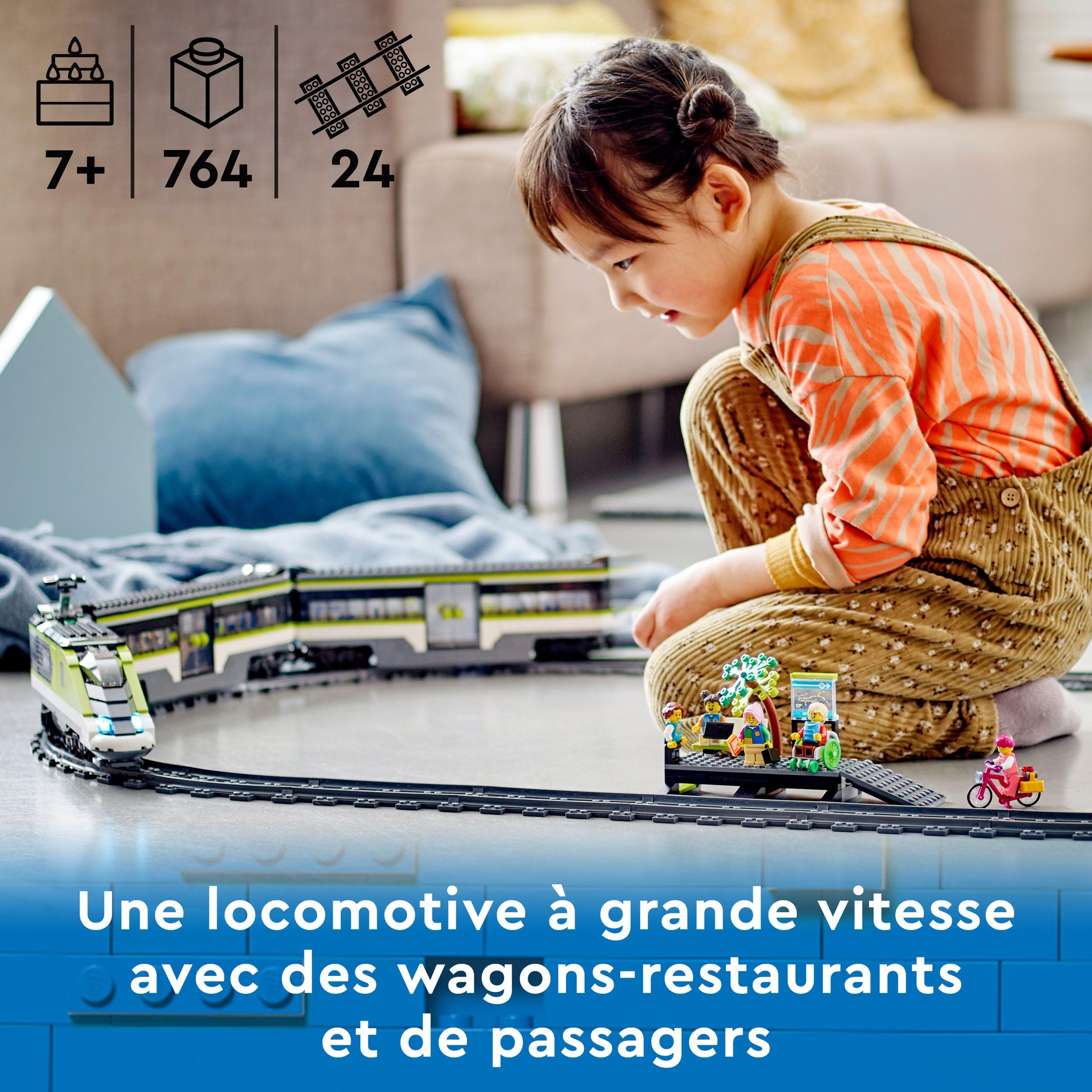 LEGO City Le Train de Voyageurs Express - Jouet Train Télécommandé avec Phares Fonctionnels, 2 Wagons, 24 Rails & 6 Minifigurines - Idée de Cadeau pour Garçon ou Fille dès 7 Ans 60337