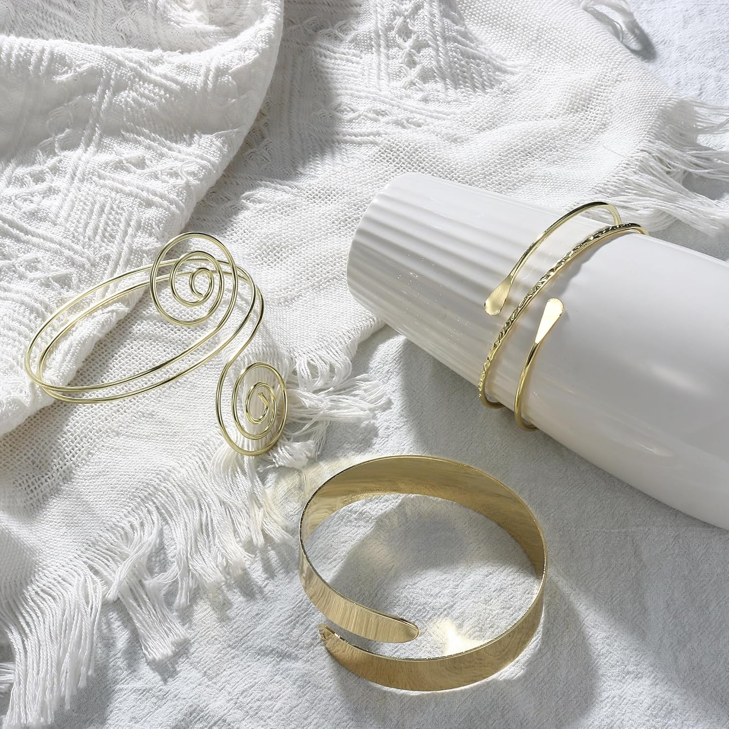 FUNRUN JEWELRY Arm Cuff Upper Arm Band for Women Gold Arm Cuff Bangle Bracelets Adjustable Coil Swirl Armlet ArmBand Jewelry,3-4Pcs - Image 6