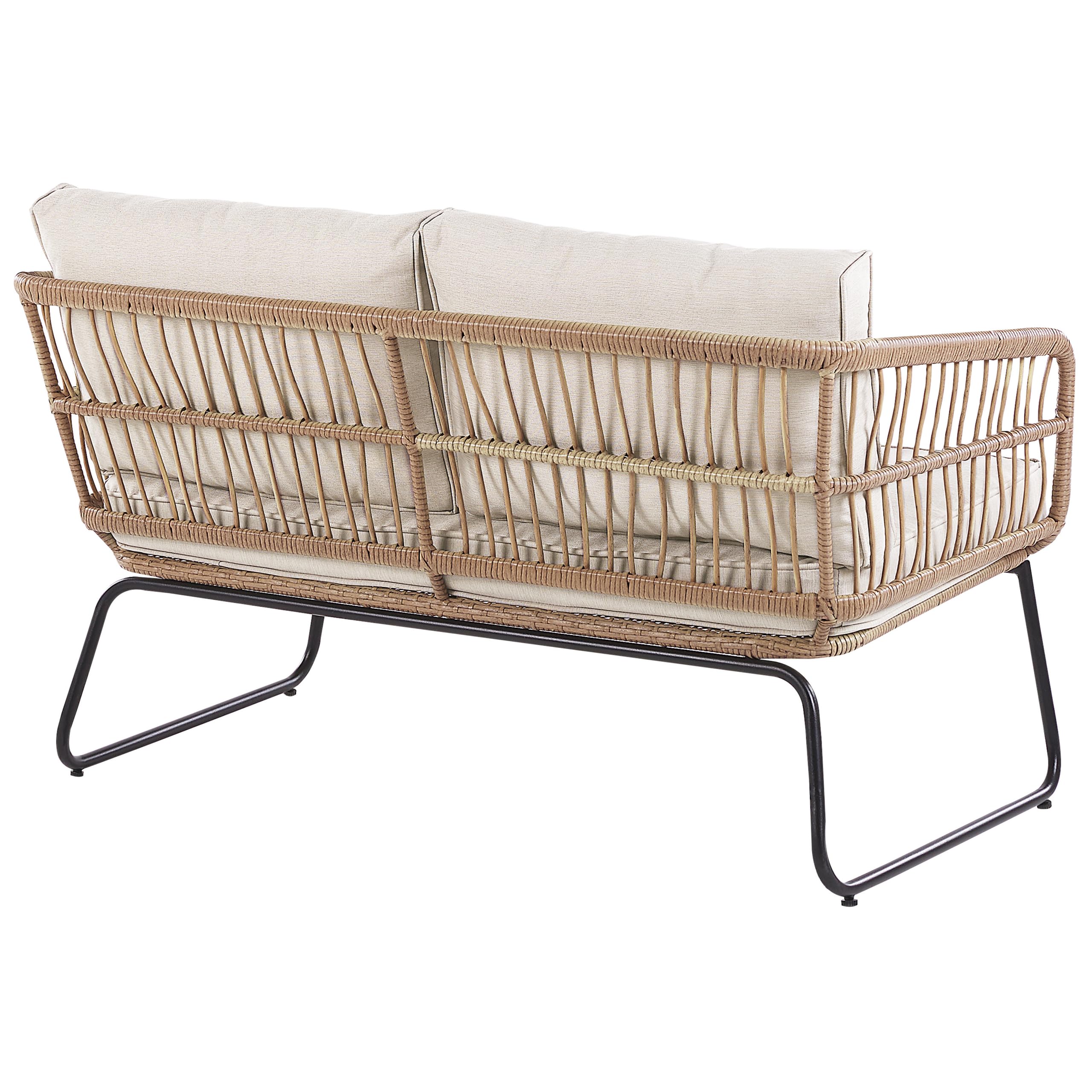 Beliani Stilvolles Gartenmöbel Set Polyrattan mit Auflagen in Beige Ravello