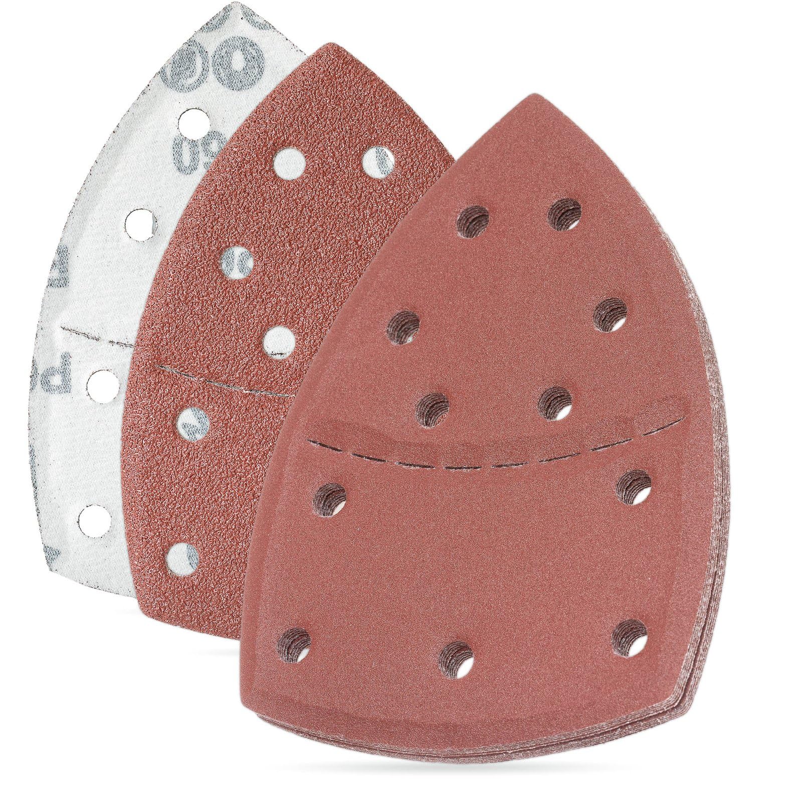 YoiYee Medium Grit Mouse Detail Sandpaper – 20pcs Triangle Sander Sheets (P60 to P220) – 11-Hole Hook & Loop Pads for Woodworking and Surface Prep