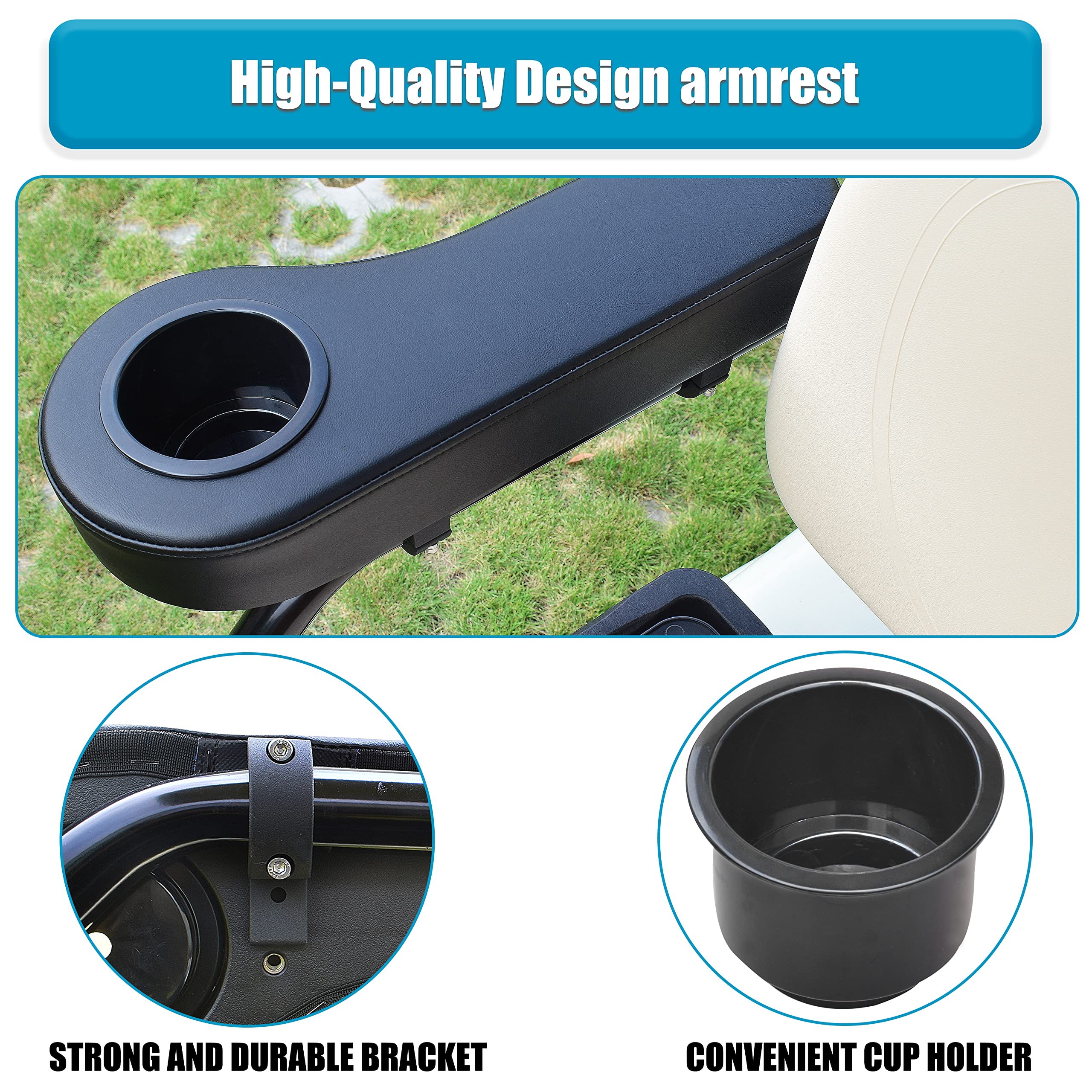 NOKINS Golf Cart Armrest with Cup Holder Support Frame Sturdy No Drilling for Most Golf Cart 1-1/4 inch Round Tube, Normal Black, i40 i40L i40FL i40F i60 i60L i60F i80
