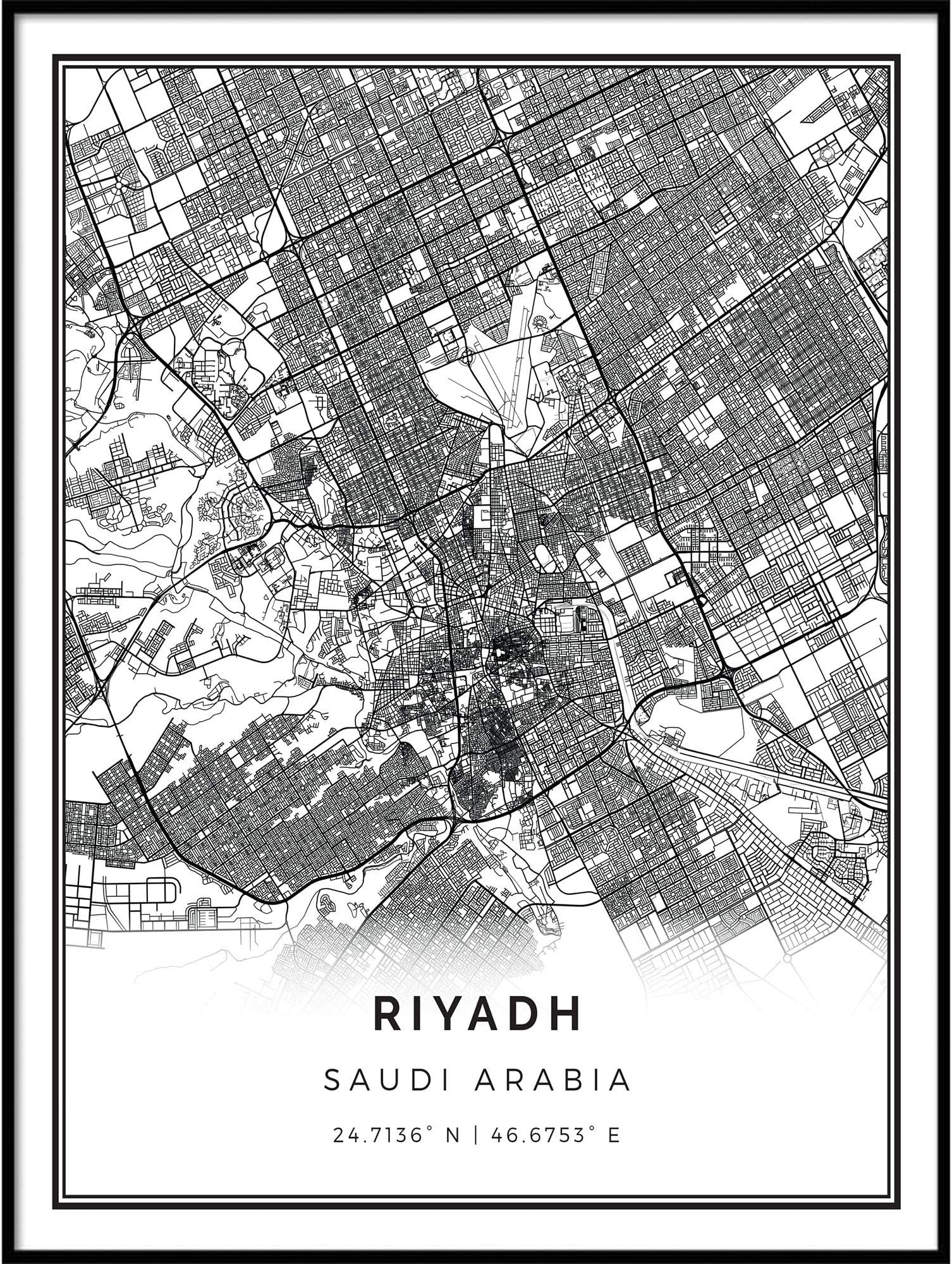 Squareious Riyadh map Poster Print | Modern Black and White Wall Art | Scandinavian Home Decor | Saudi Arabia City Prints Artwork | Fine Art Posters 11x14