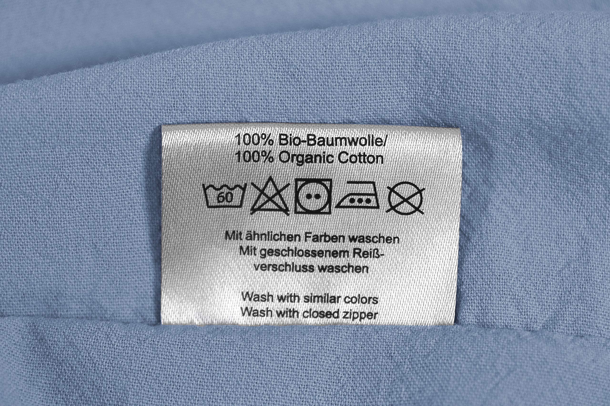 jilda-tex Bio-Bettwäsche Stone-Washed Renforce Lissabon 100% Bio-Baumwolle Knitterlook Stehsaum Bügelfrei Uni Leinen-Optik Bügelfrei GOTS Made in Green (Himmelblau, 155 x 220 cm)