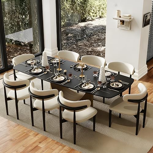 Miniatura 15 de POVISON Hobart - Mesa de comedor rectangular moderna de 71 pulgadas para 6, mesa de piedra sinterizada blanca brillante con pedestal de acero al