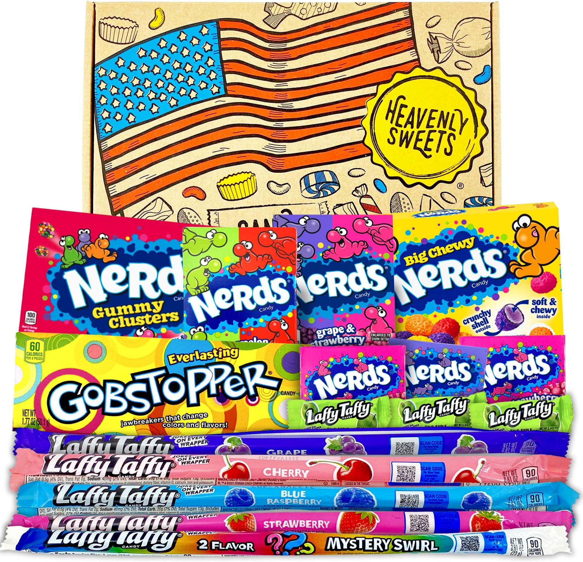 Large American Wonka Candy Hamper Gift Box | American Sweets Selection - Gobstopper, Nerds, Laffy Taffy | Arrives in a Real Wicker Basket | USA Assortment