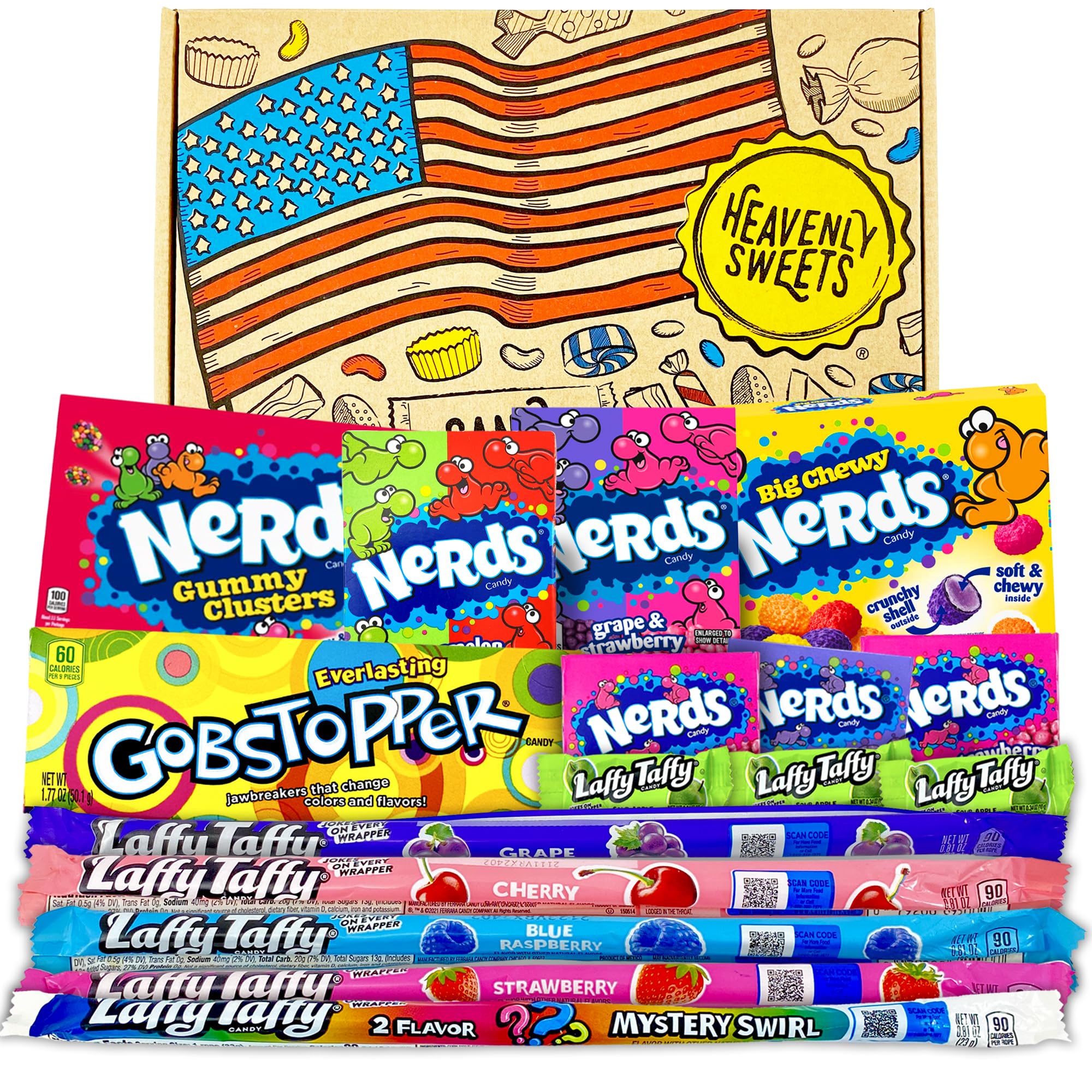 Large American Wonka Candy Hamper Gift Box | American Sweets Selection - Gobstopper, Nerds, Laffy Taffy | Arrives in a Real Wicker Basket | USA Assortment