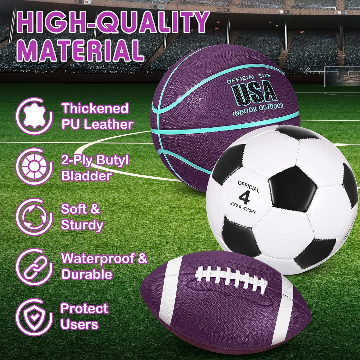 Libima 3 Pcs Sports Ball Set for Kids Teens Include Official Size Basketball Soccer Football with Pump and Carry Bag Training Practice Sport Back to School Gift