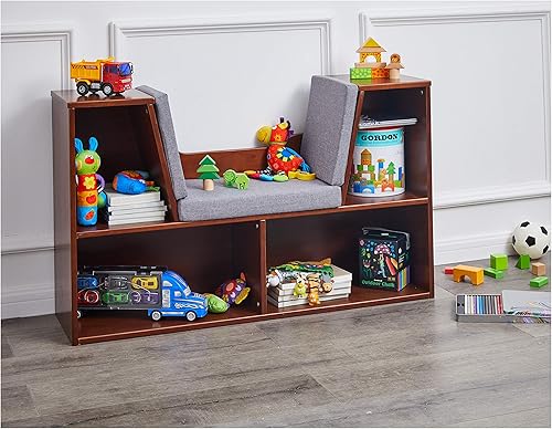 Miniatura 2 de Tienda Basics - Librera infantil con rincón de lectura y estantes de almacenamiento color espresso