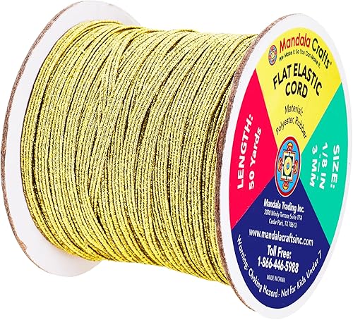 Vista 137 de Mandala Crafts - Rollo de cordón elástico plano para costura y manualidades Beige