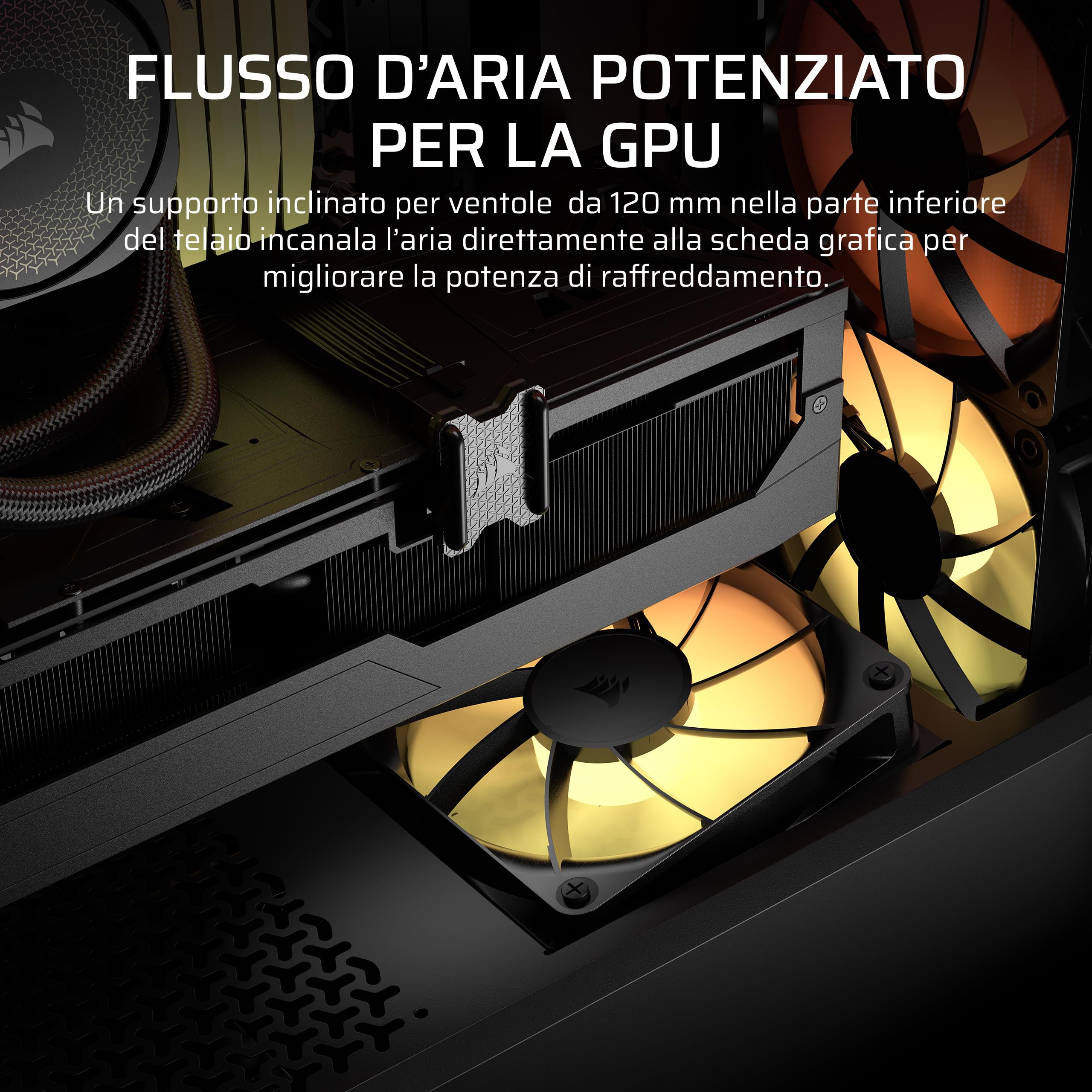 CORSAIR 3200D RS ARGB Case PC Mid Tower – Fumo | 3 Ventole RS120 ARGB, Flusso D'aria Elevato, Compatibile Radiatore 360mm, Compatibile Con Schede Madri Connessione Inversa