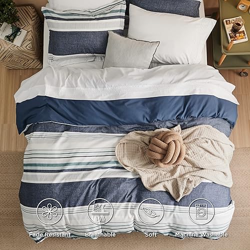 Vista 189 de Bedsure - Funda de edredón tamaño Queen, reversible con cierre de cremallera, juego de ropa de cama blanco, 3 piezas con 8 lazos en las esquinas y 2