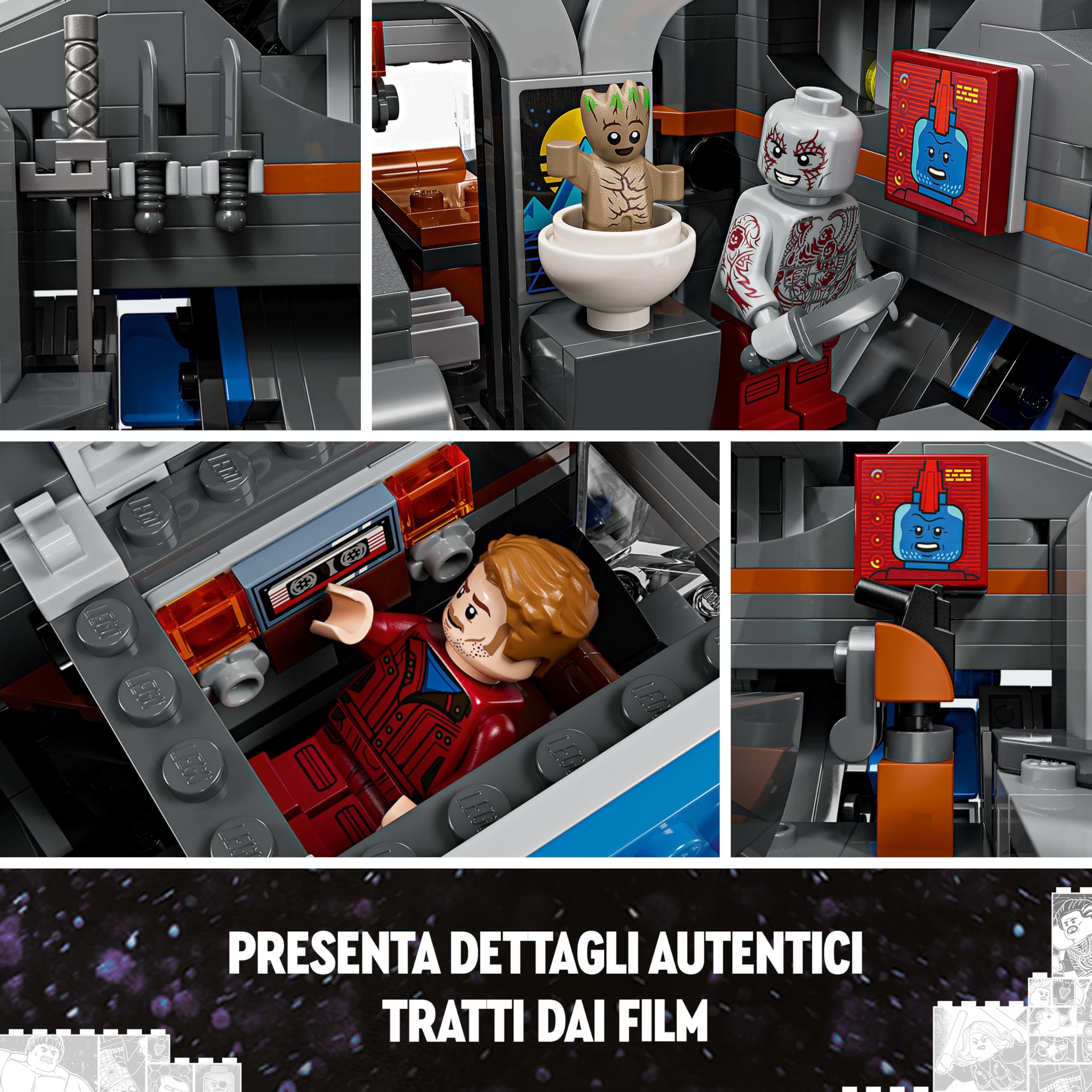 LEGO | Marvel Guardiani della Galassia: Milano, Modellino di Astronave Giocattolo da Costruire con 4 Supereroi tra cui Star-Lord e Baby Groot, Regalo per Bambini da 12 Anni, Gioco da Collezione 76286