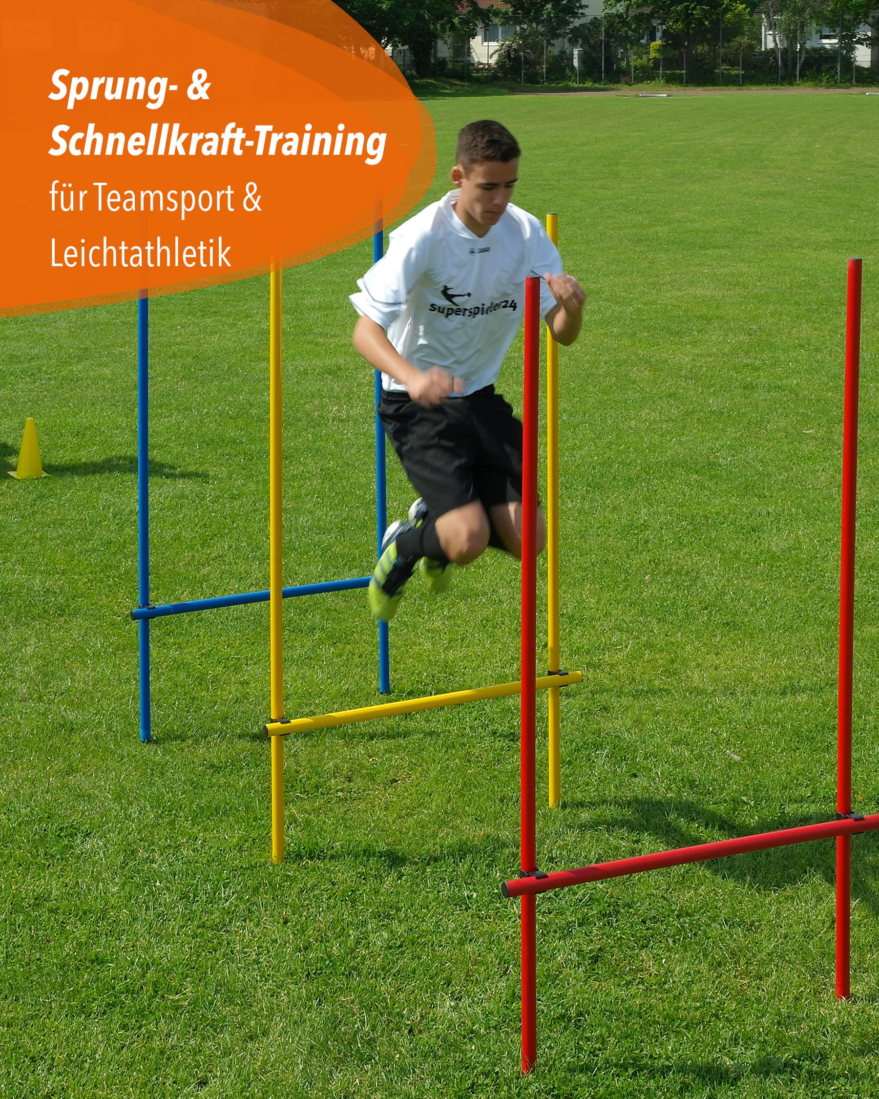 Hürdenset mit Slalomstangen 180 cm, ø 32 mm – Sprunghürde – Agility-Hürde für Fußball, Leichtathletik & Hundesport