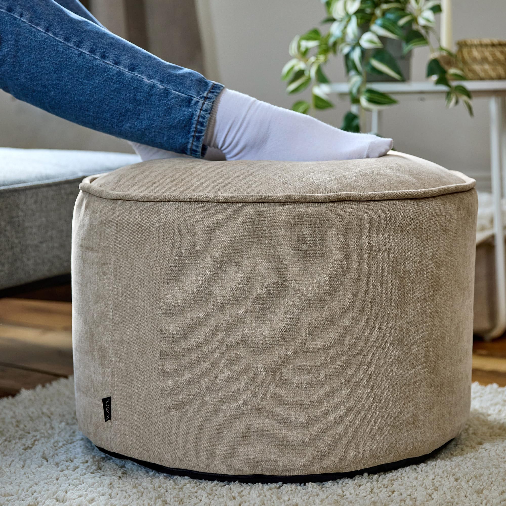 icon Milano Pouf Poggiapiedi, Beige, Chenille, Poltrona Sacco con Riempimento Incluso, Pouf Sacco, Camera da Letto, Soggiorno, Mobili Soggiorno