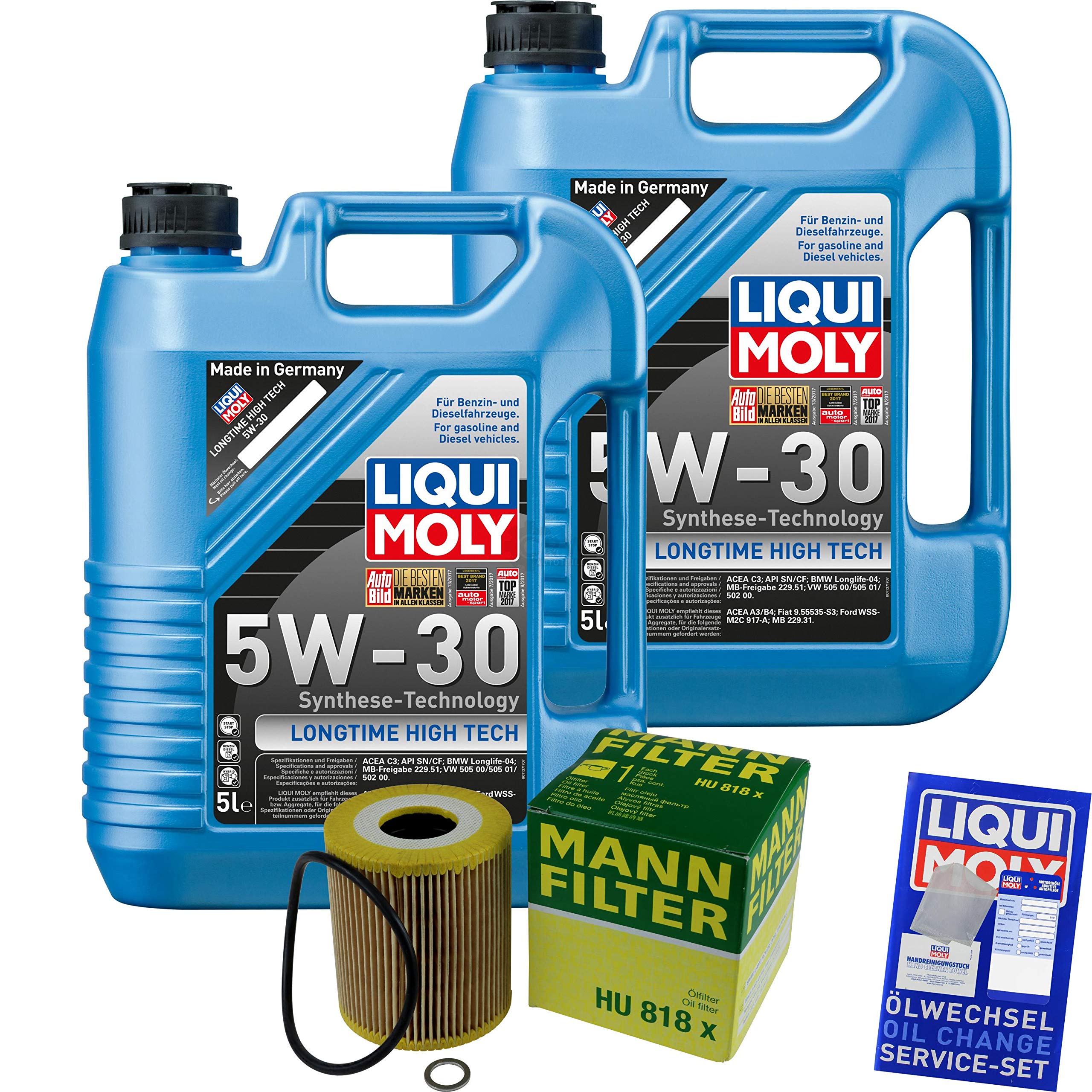 Pacchetto di ispezione 10 L LM LT High Tech 5W-30 Olio Motore Auto + filtro olio Mann, 5 pezzi