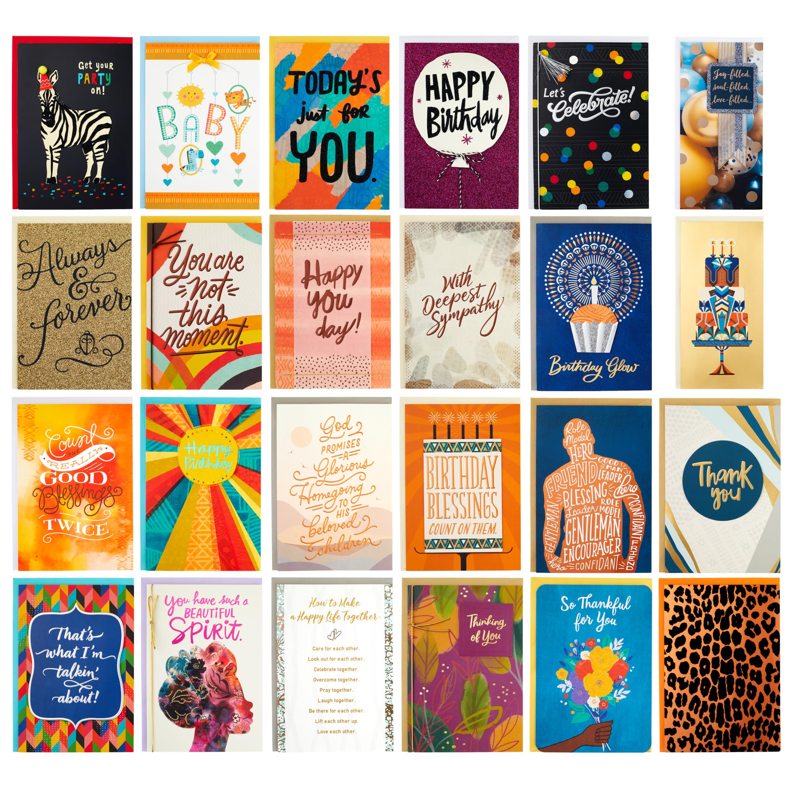 Hallmark Paquete de 24 tarjetas de felicitación hechas a mano en caja surtidas, de caoba, tarjetas de cumpleaños, tarjetas de baby shower, tarjetas de boda, tarjetas de condolencias, tarjetas de