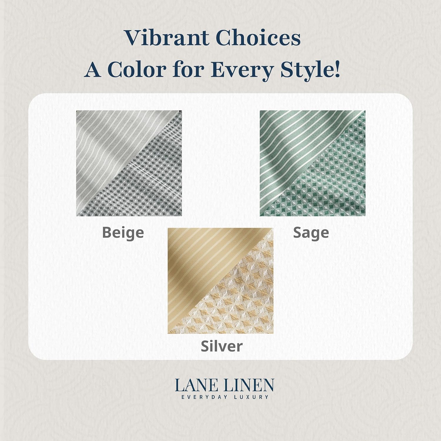 LANE LINEN Luxury Shower Curtain Set for Bathroom - Standard Sized Pack of 2 - Premium Waffle Stripe Fabric - Water Repellent, Quick Dry & Machine Washable - Reinforced Header with Grommets - Beige