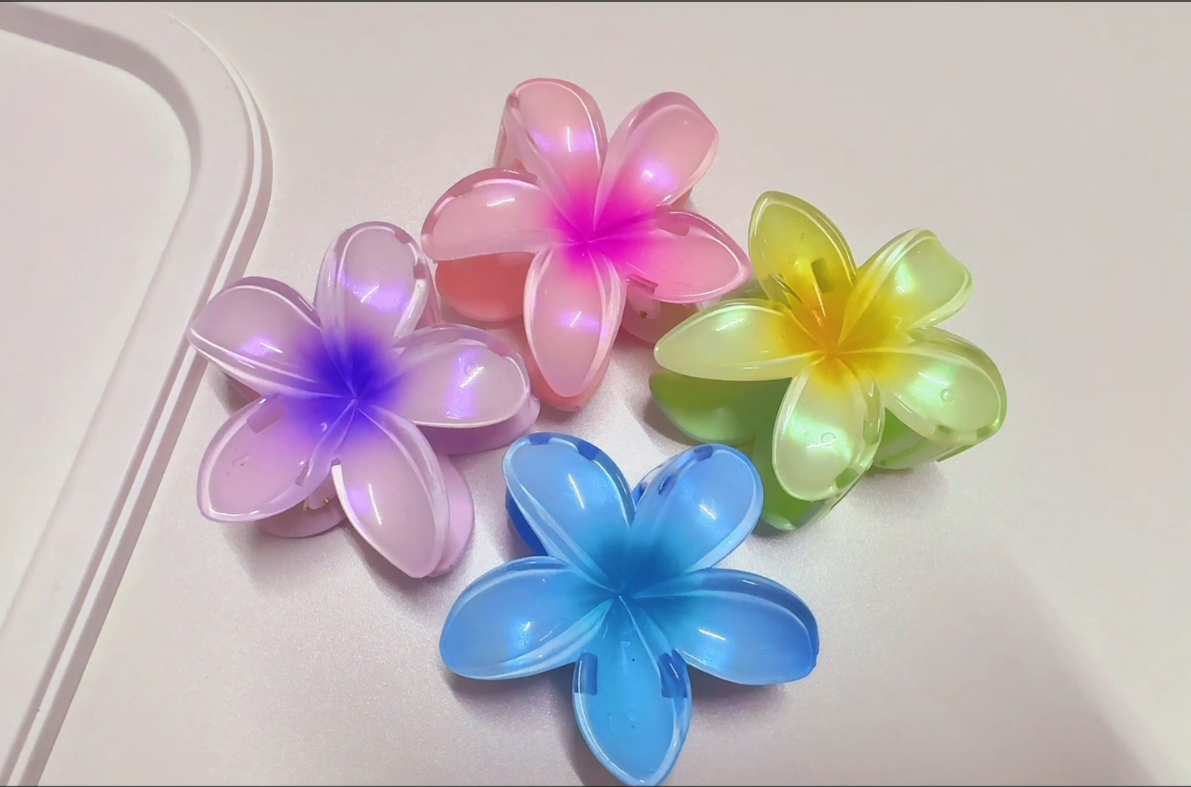 Ling & Bai Blumen-Haarklammern 5er Set – Große Plumeria-Blüten, 10,5 Cm, Rutschfester Halt Für Dickes Haar