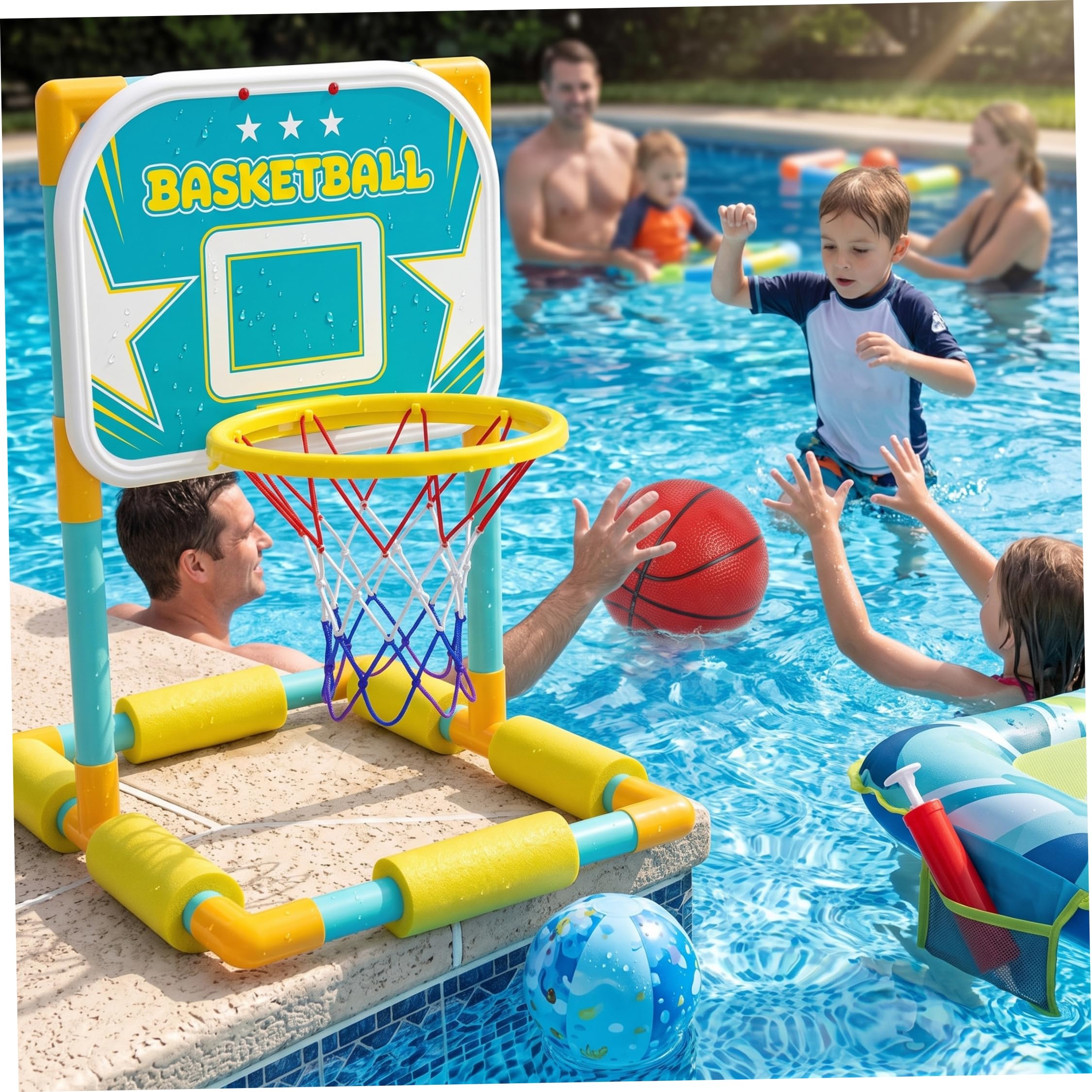 Canestro da Basket Galleggiante per Piscina, Set Canestro da Basket per Piscina, Gioco Gonfiabile con Palline in Acqua con Palline e Pompa per Bambini e Adulti, Stile1