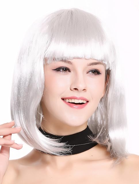 WIG ME UP- 0073-3-P309 Peluca Mujer Carnaval Halloween Disco Party Corto Longbob Bob Flequillo Gris Plata