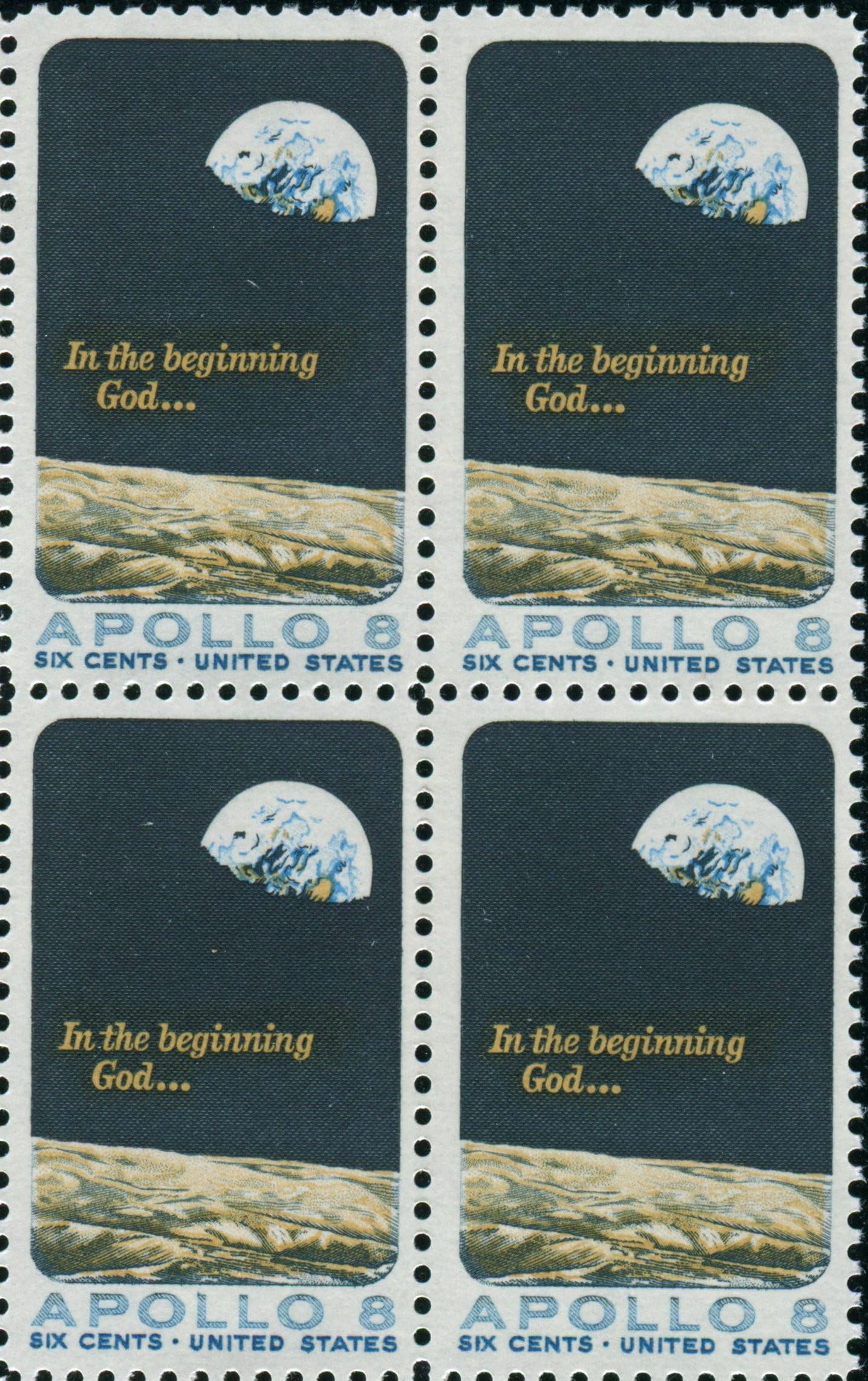 USA 1969 Apollo 8 Moon Orbit Block of 4 Postage Stamps, Catalog No 1371