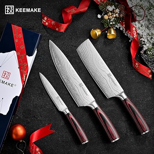 Miniatura 8 de KEEMAKE Juego de cuchillos de cocina, 3 piezas de cuchillos de chef profesionales con acero inoxidable de alto carbono, juego de cuchillos de cocina