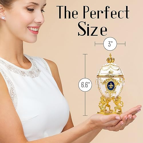 Miniatura 4 de Réplica decorativa de huevo ruso Faberge extra grande 6.6 pulgadas, caja de joyería pintada a mano para la decoración definitiva del hogar, viene