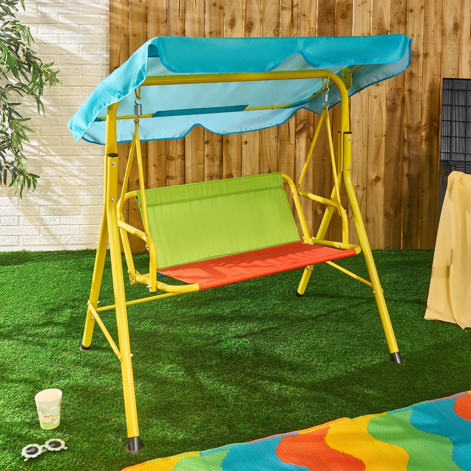OHS Kids Swing Bench with Canopy - Daisy Print - Size 2