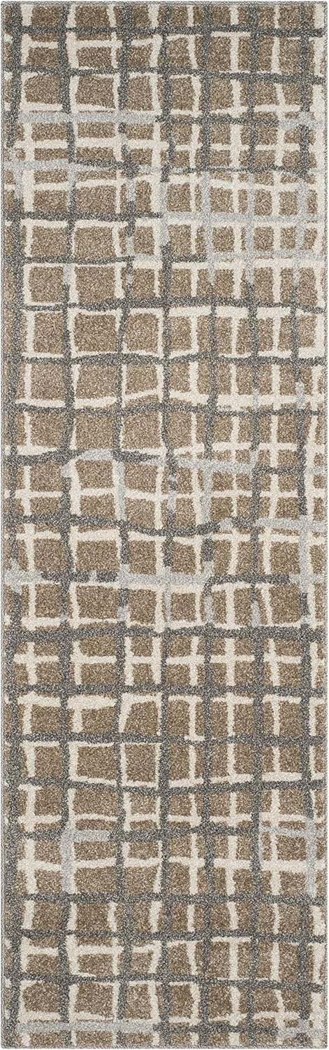 SAFAVIEH Amherst Collection Runner Rug - 2'3" x 7', Wheat & Beige, Abstract Grid Design, Non-Shedding & Easy Care, Ideal for High Traffic Areas in Living Room, Bedroom (AMT403S)