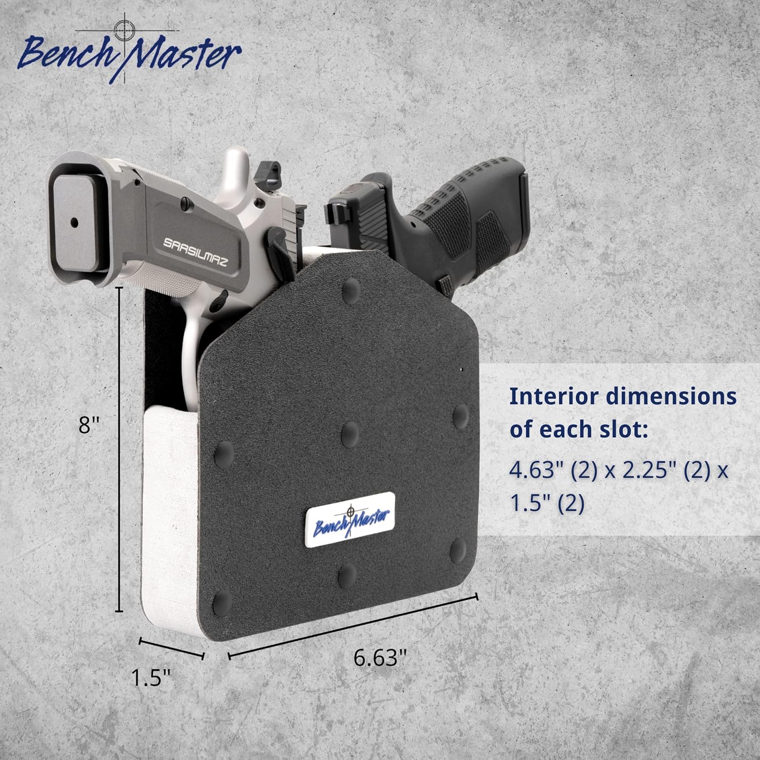 BenchMaster Vertical Pistol Rack, Handgun Safe Storage, Holds 8 Pistols, Secure Gun Holder Organizer, Kydex, High-Density Foam, No Metal, Sturdy, No Flex, Made in USA