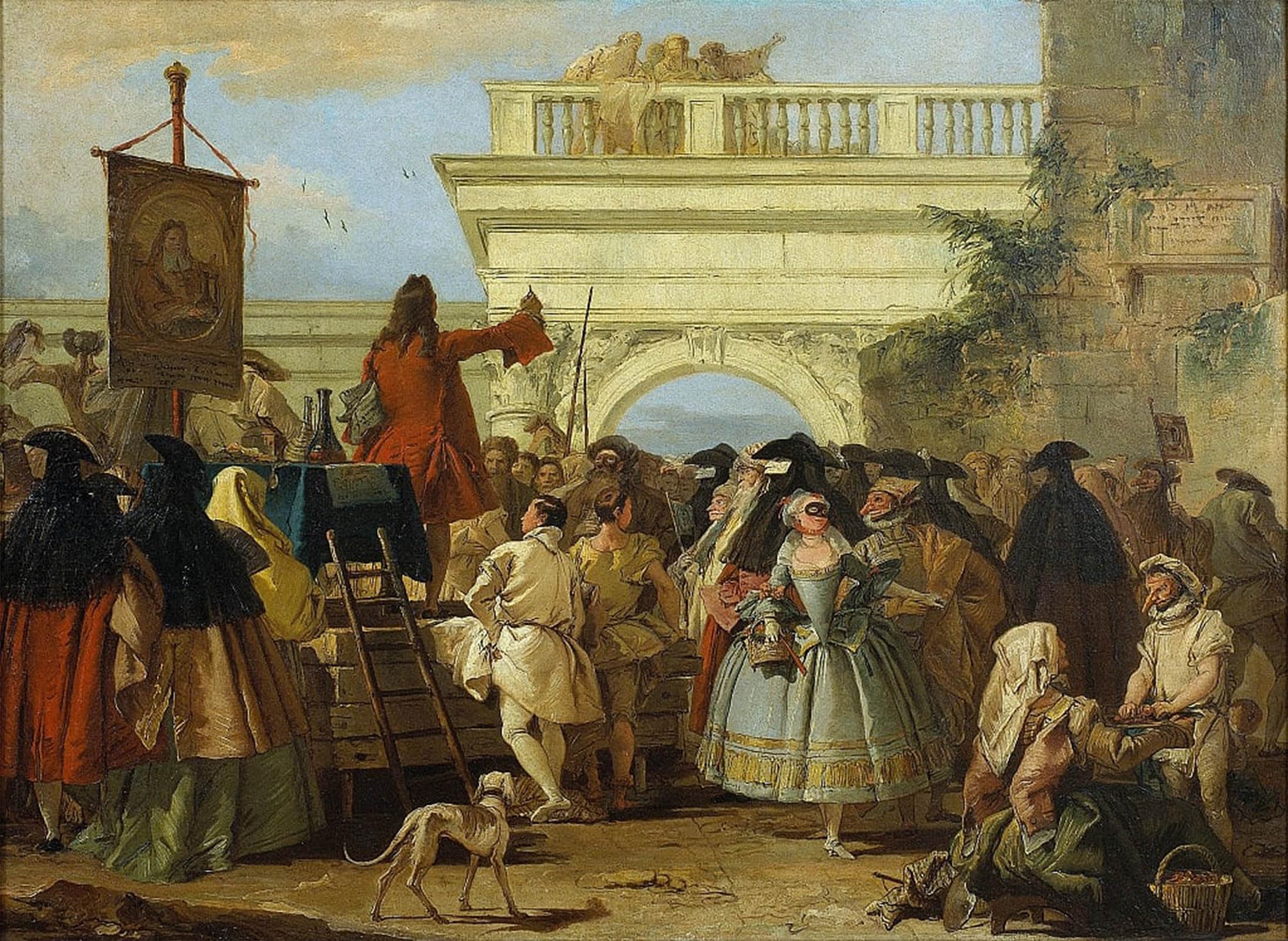 Artxlxxbn No Frame Famous Print Painting Colorful Art Print The Charlatan By Domenico Tiepolo Canvas Art Decorations For Home Decor 60X90cm
