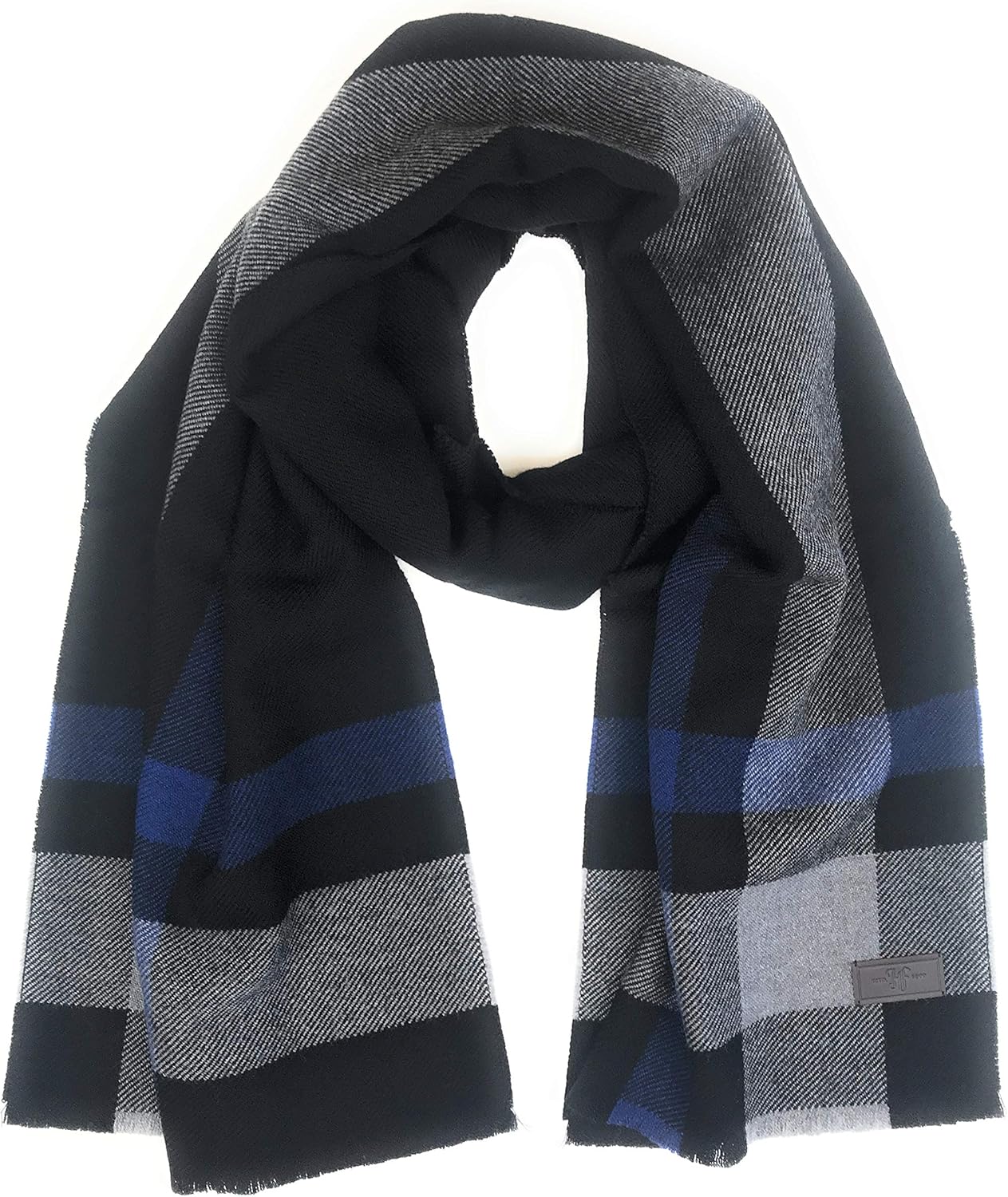 Hickey Freeman Men’s Merino Wool Patterned Scarf – 100% Australian Merino Wool, 72 inches x 14 inches (Grey/Blue Exploded Plaid) at  Men’s Clothing store
