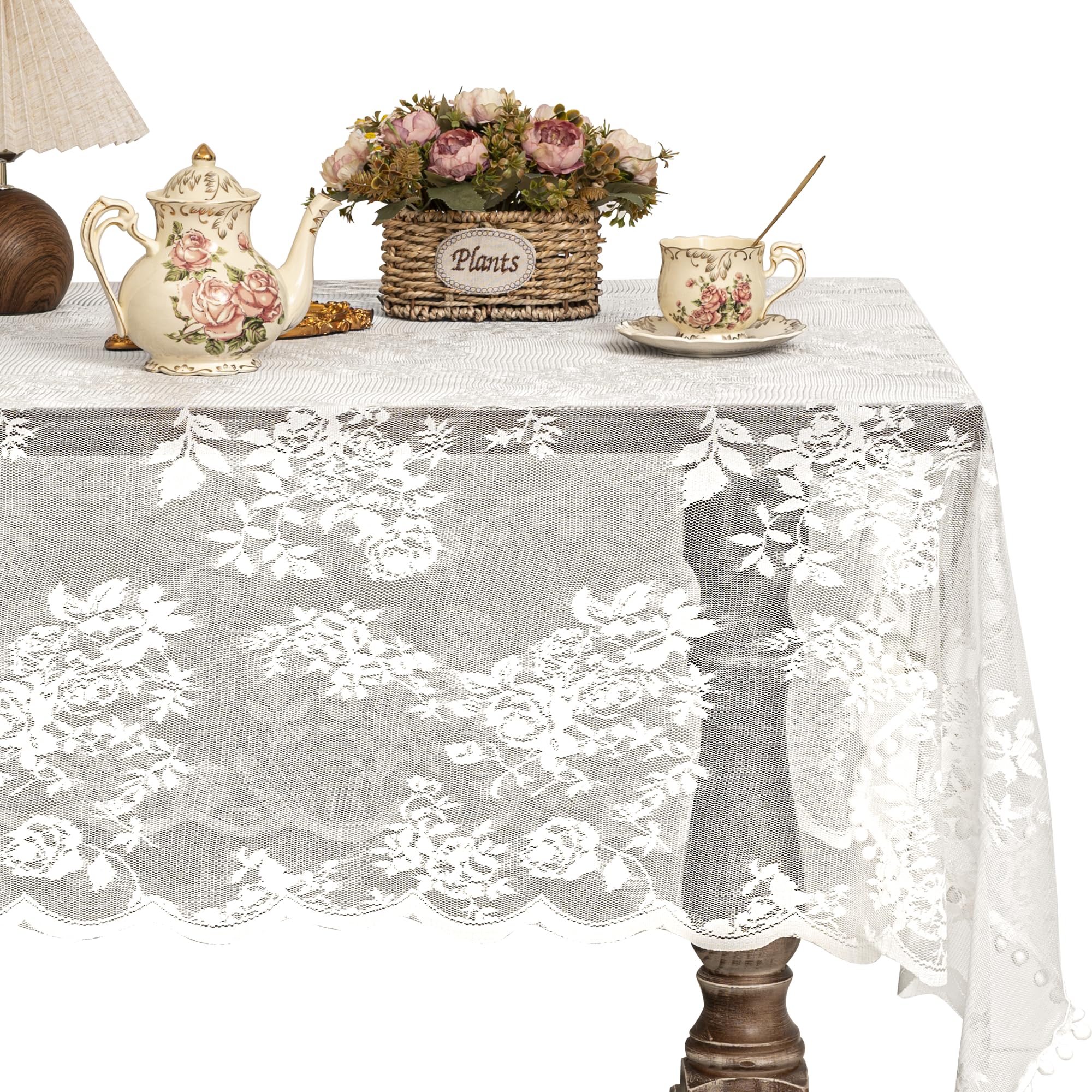 Jayla Mantel de encaje blanco para mesas rectangulares, manteles de boda de estilo vintage para recepción, baby shower, fiesta de cumpleaños, cena formal, cenas, 54 x 82 pulgadas