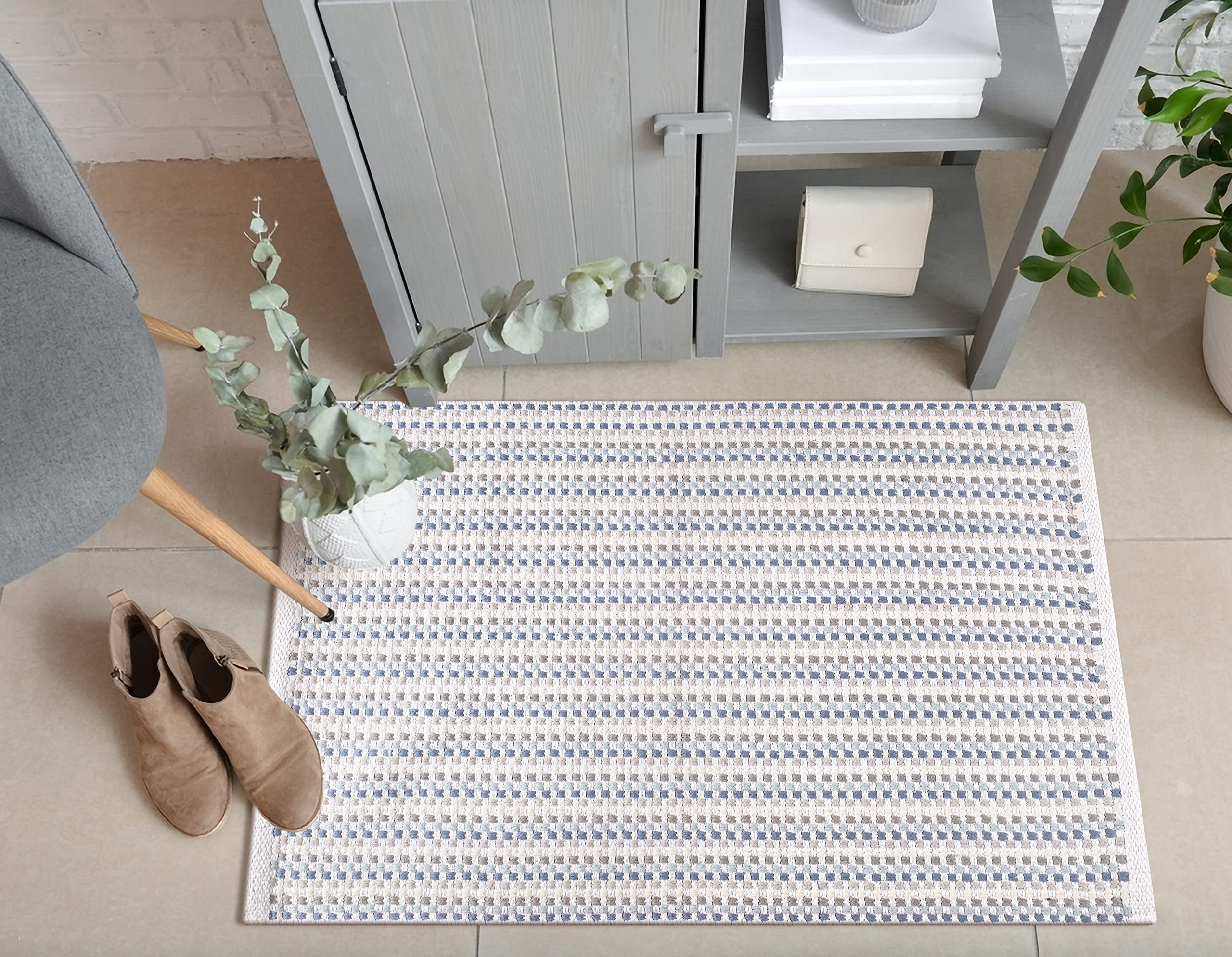 THE BEER VALLEY 100% Cotton Rug 2'x3' - Blue, Modern Reversible Farmhouse Accent Rugs for Living Room, Kitchen, Bedroom, Entryway - 24 x 36 Inches