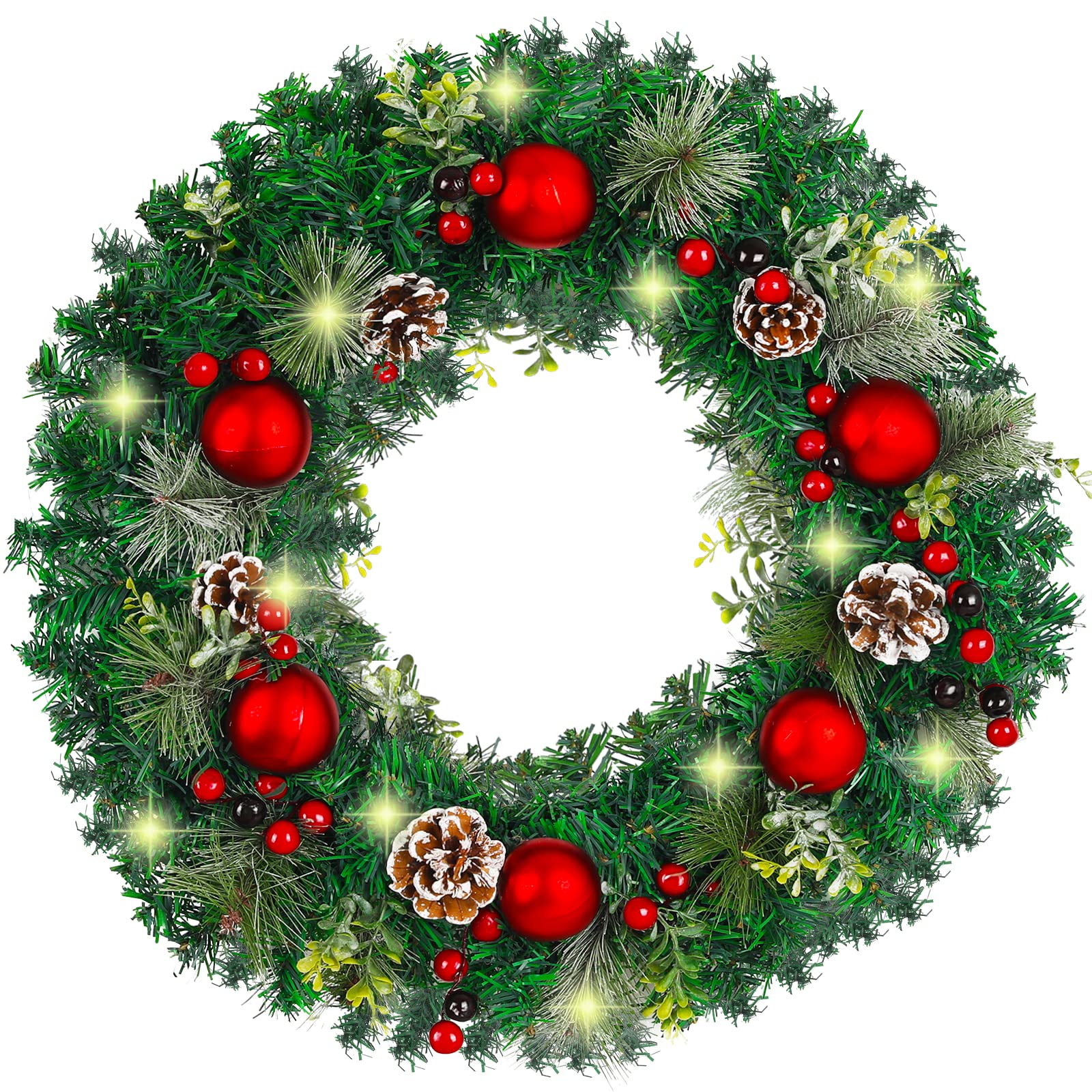 Photo 1 of Christmas Wreath, 21 Front Door Decorations, with Red Balls, Berries, Indoor Outdoor