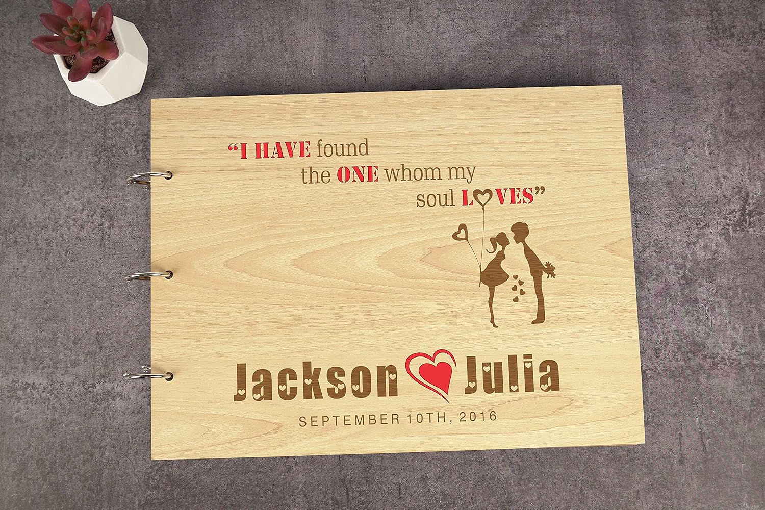 Darling Souvenir Personalized Engraved Laser Cut Wedding Guest Book Wooden Cover Sign-in Book Registry Guestbook Scrapbook-9K