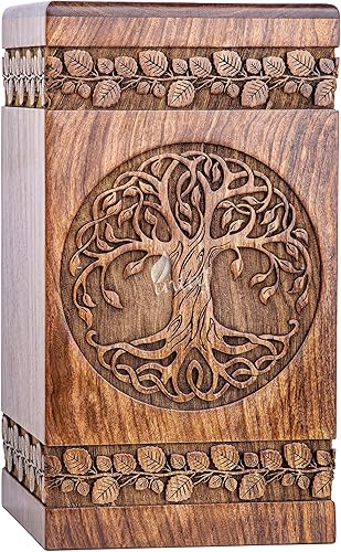 Miniatura 8 de INTAJ Urnas de cremación para cenizas humanas para adultos, caja de urna y ataúd de madera del árbol de la vida, urna funeraria grande, palo de