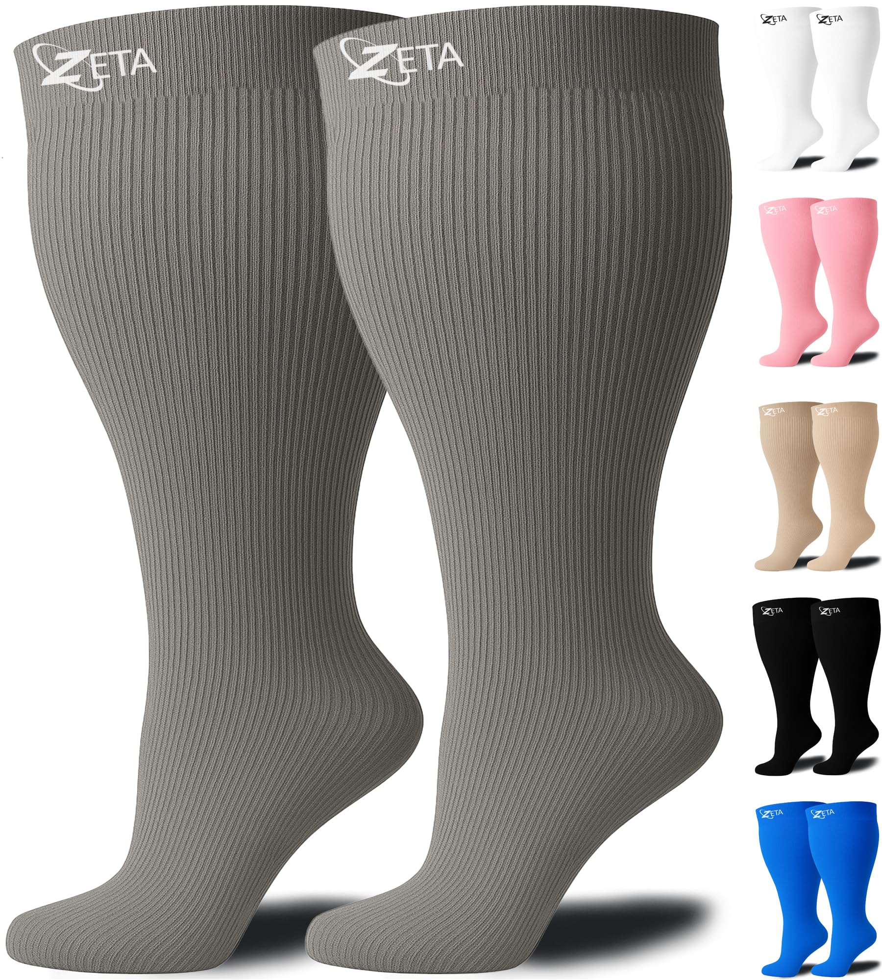 Zeta Wear Plus Size Knee-High Compression Socks Closed Toe 15-19 mmHg Support for Men & Women Wide Calves, Swelling, Varicose Veins, Travel