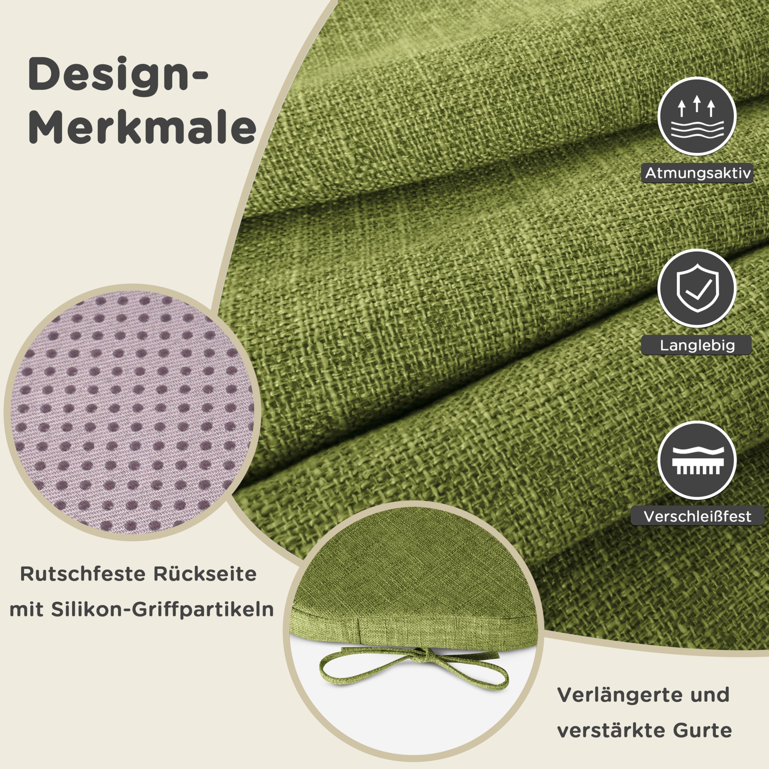 AddGrace Sitzkissen für Windsor-Stühle 4er-Set 42x39.5 cm Grün
