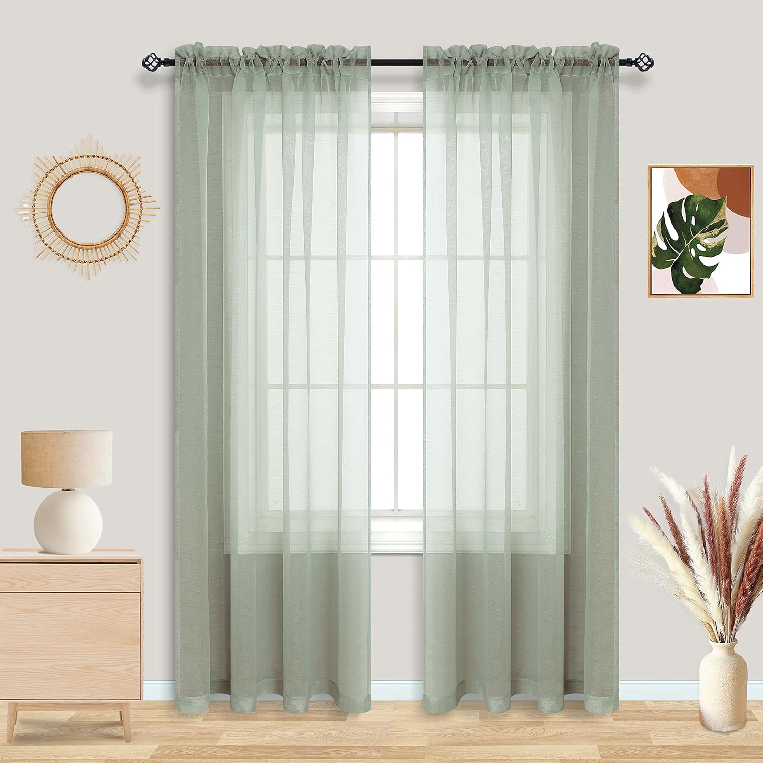 Boho Sage Green Curtains 96 Inch Length for Living Room 2