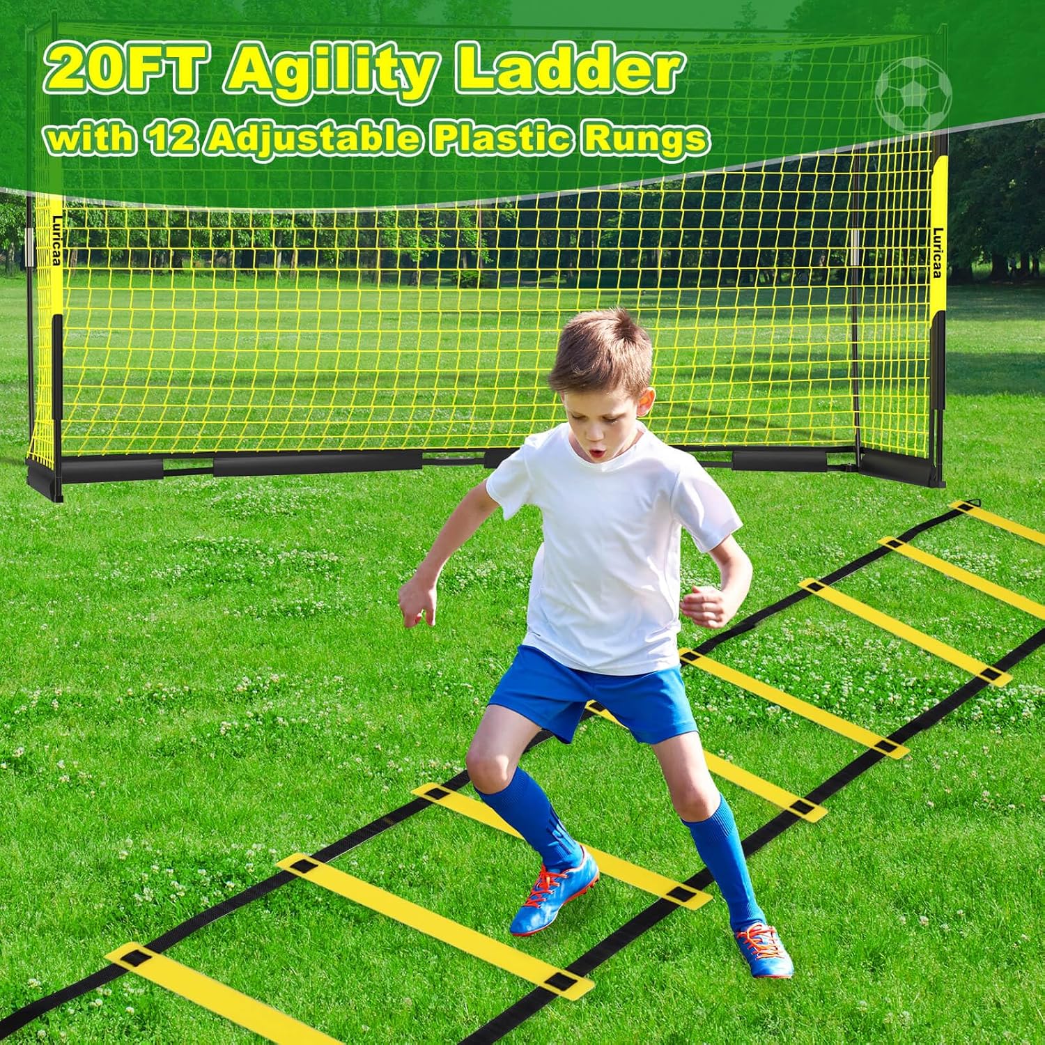 Soccer Goal, 12×6 ft /16×7 ft Portable Soccer Goals Net for Backyard, Quick Setup Training Equipment with 1 Carry Bag, 4 Ground Nails, 12 Training Cones