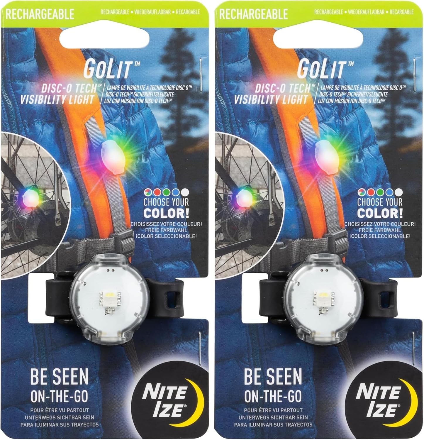 Nite Ize GoLit Rechargeable Visibility Light - Disc-O Tech (Pack of 2)