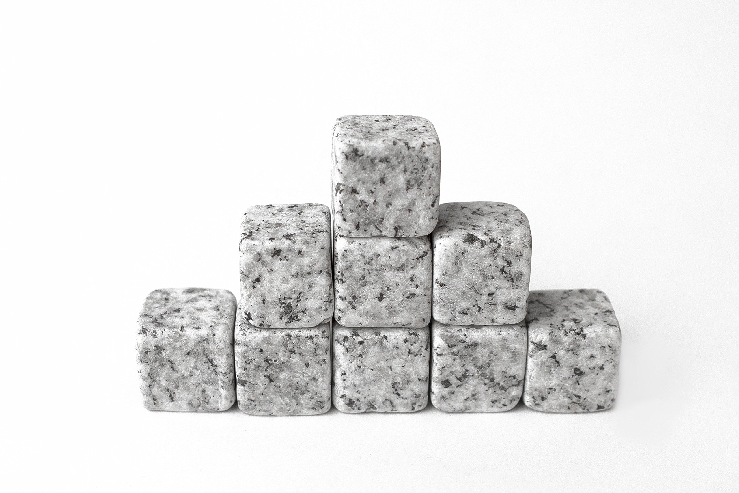 Set of 9 - Whiskey Sipping Stones - Granite Chilling Cold Rocks w/Bag (Marble)