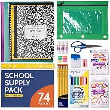 EPI Essentials Back to School Supplies for Kids &ndash; 74 Items in Kit &ndash; Kindergarten to 5th Grade School Supply Packs &ndash; Wide-Ruled Bundle with Composition Notebooks &ndash; Suitable for Homeschooling