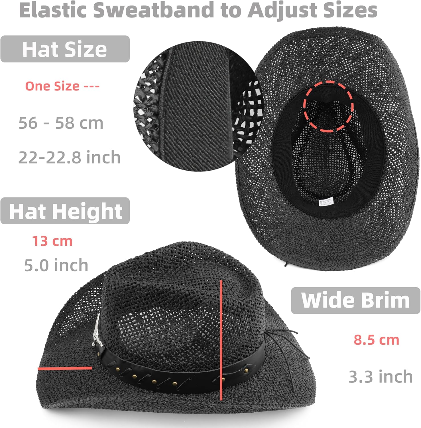 Straw Cowboy Hat for Women Men Sun Beach Western Cowgirl Hat