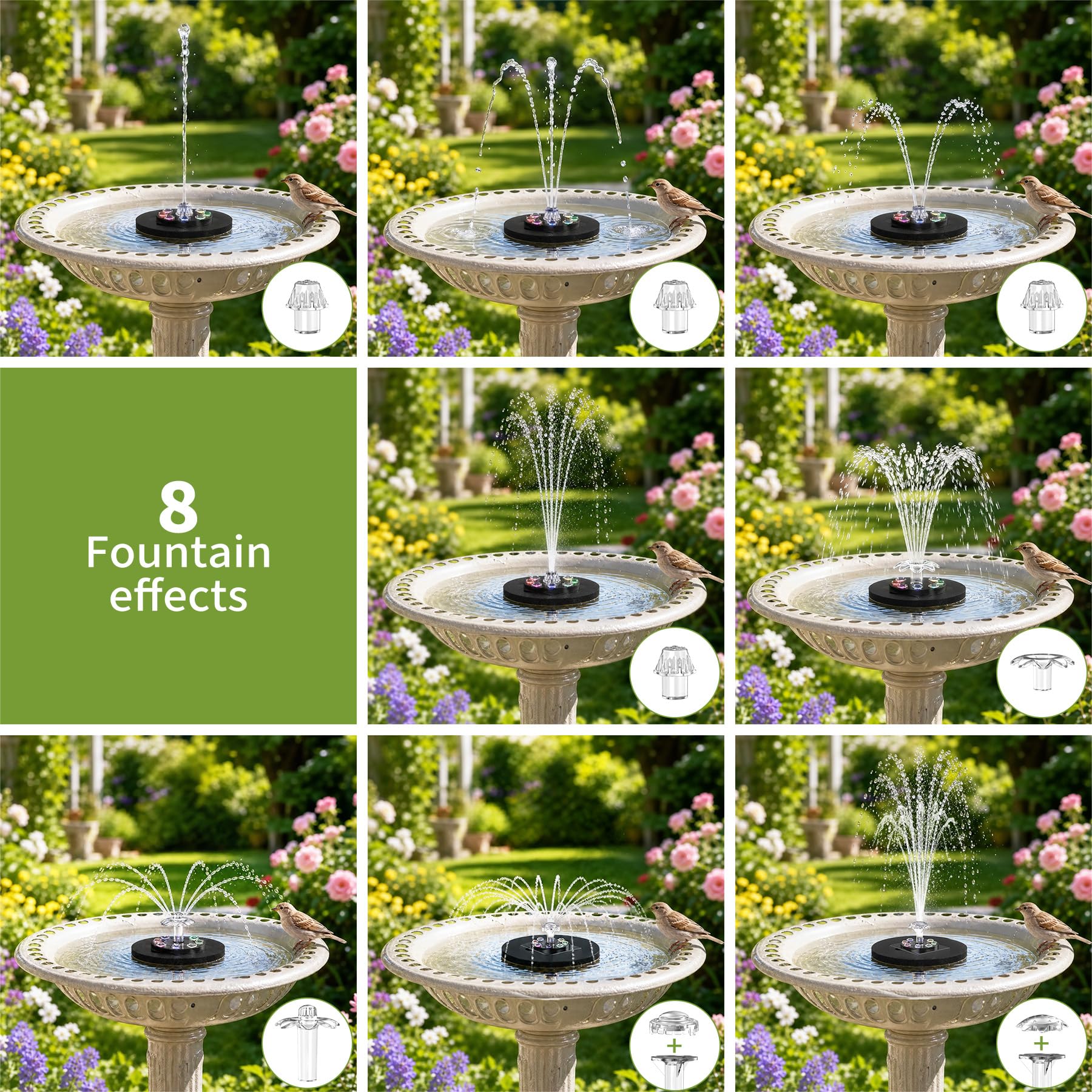 Forever Speed Solarbrunnen mit Akku LED 8W für Teich Garten Vogelbad 100L/H