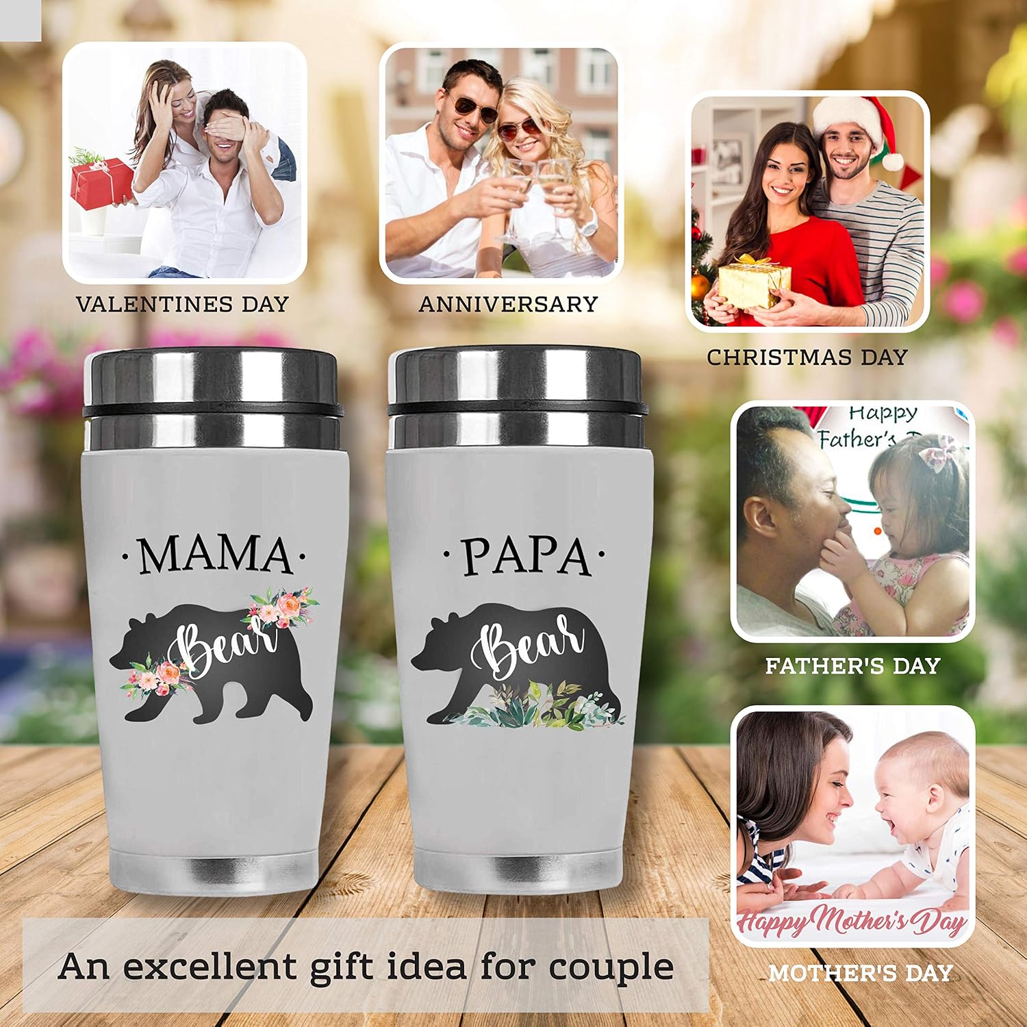 New Arrivals Mugzie Papa Bear Coffee Mug and Mama Bear Insulated Tumbler — Papa Bear Tumbler and Mama Bear Tumbler – Reusable Mama Bear Travel Tumbler Gift for Mom and Dad