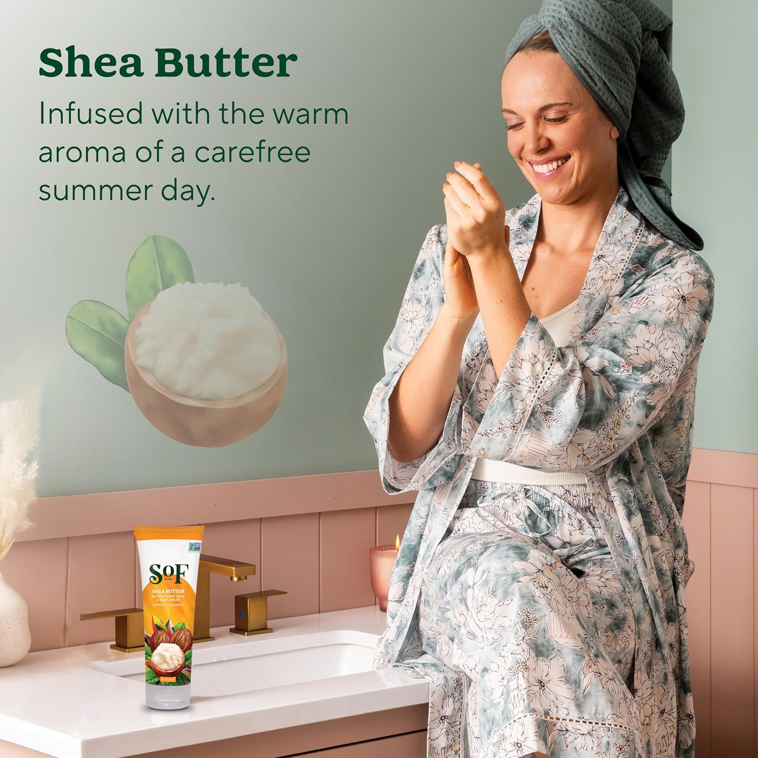 SoF Moisturizing Hand & Body Cream - With Organic Shea + Cocoa Butter and Sweet Almond Oil,Non GMO & Vegan, Shea Butter, 8 Fl Oz, 1 Pack - Image 3