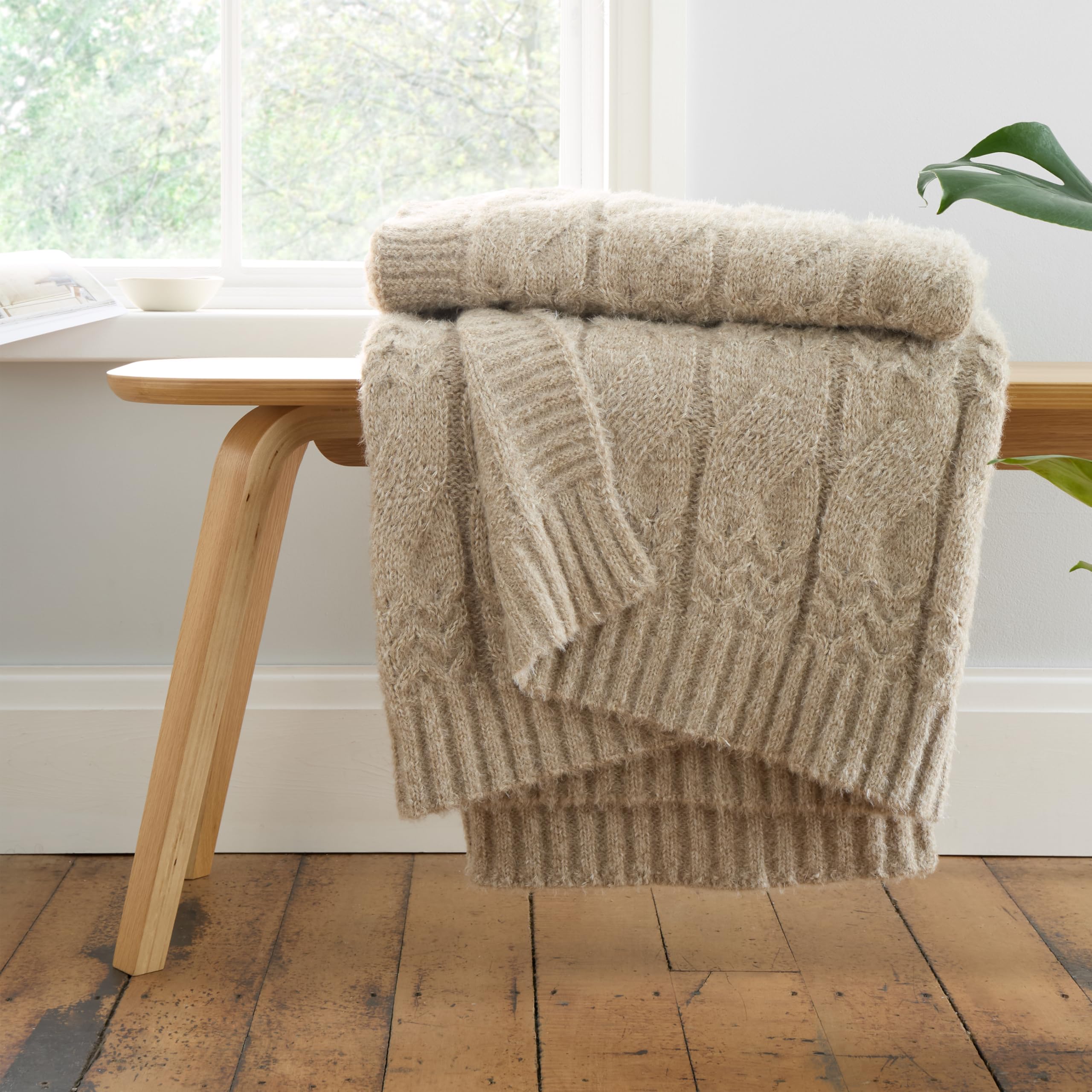 Bianca Cosy Soft Cable Knit 130x170cm Blanket Throw Natural