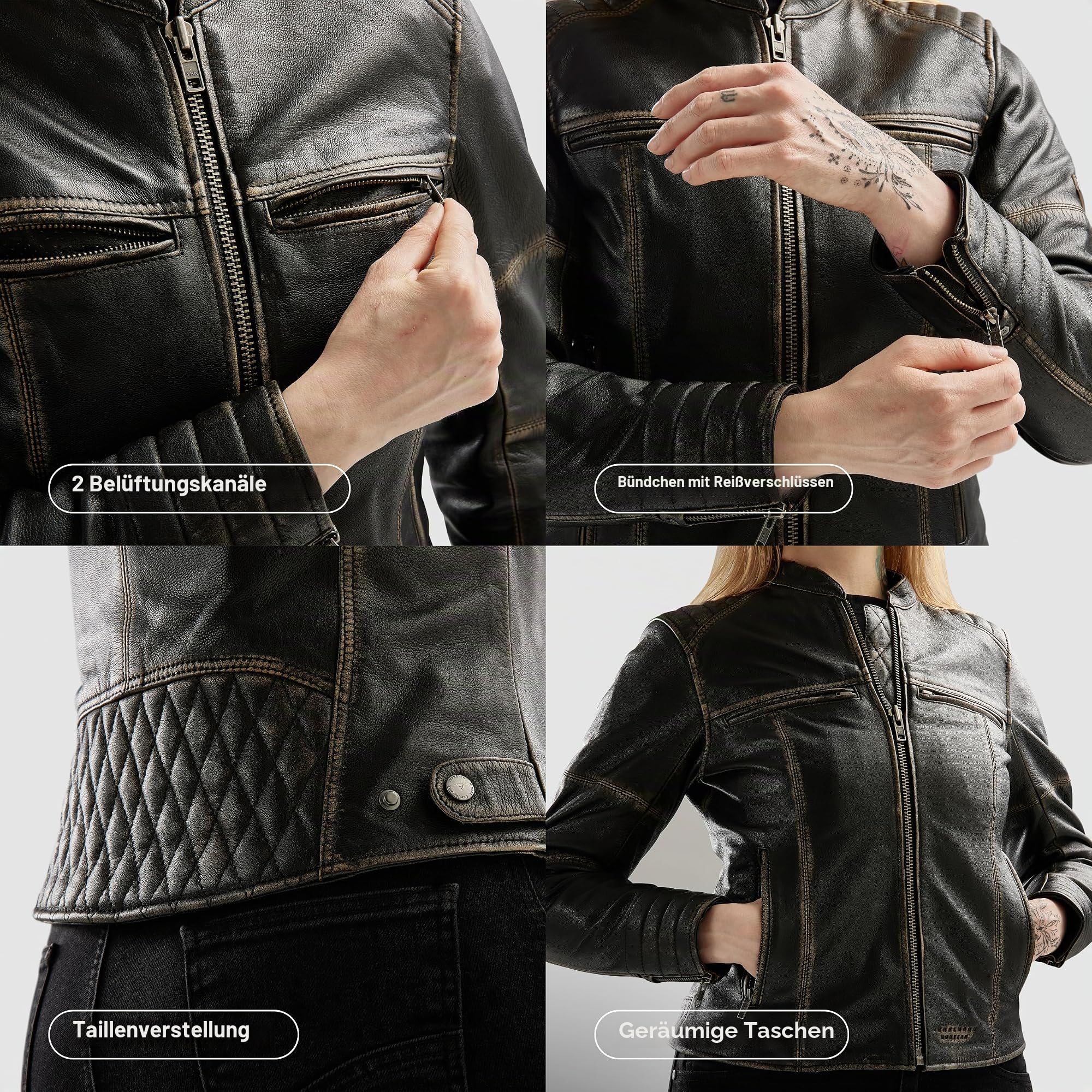 REBELHORN Hunter II Lady Motorradjacke Damen | Leder | Ellbogen, Schulter und Rückenprotektor der Stufe 2 | 2 Belüftungskanäle | Größen bis 5XL
